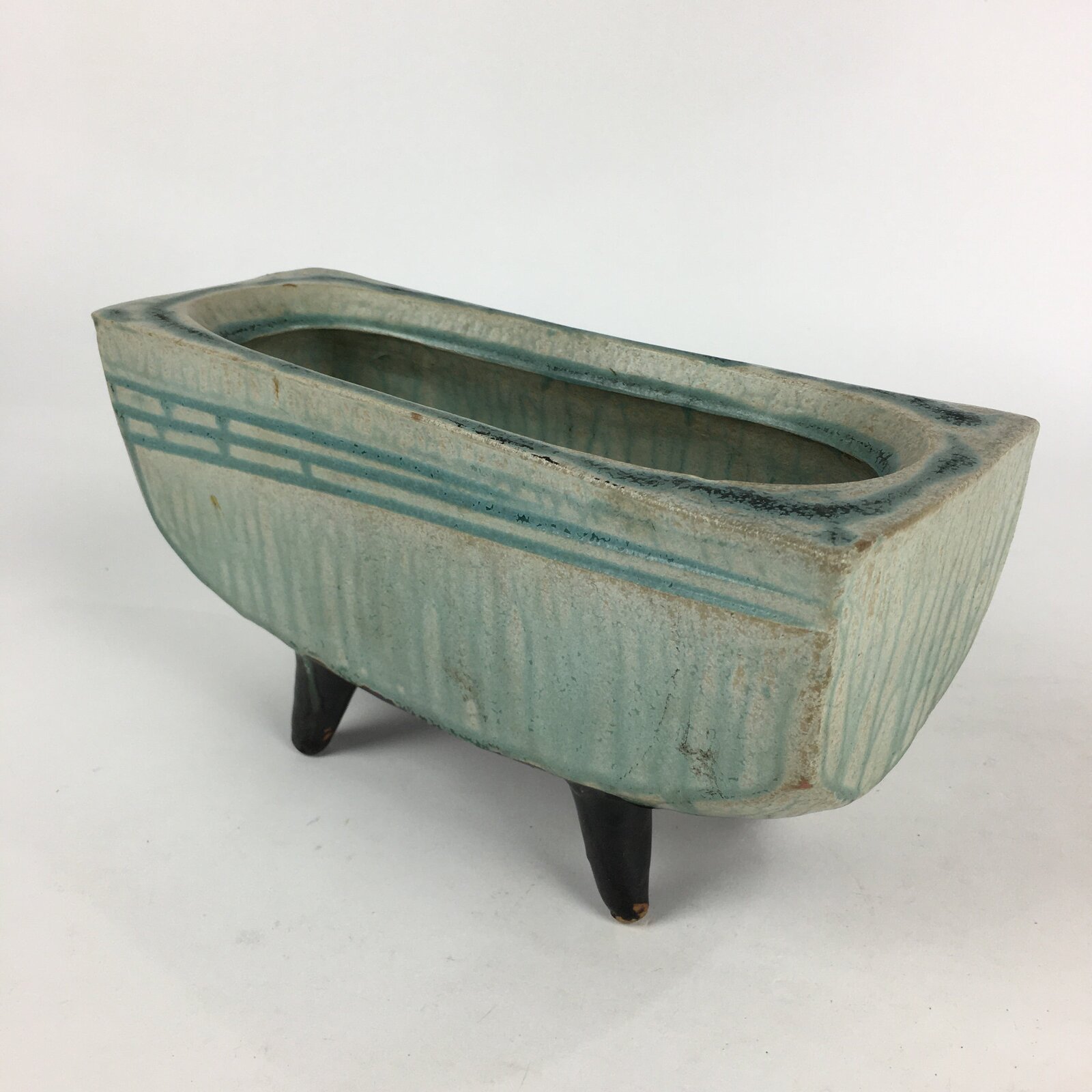 Japanese Porcelain Flower Vase Vtg Pottery Suiban Ikebana Light Green PP968