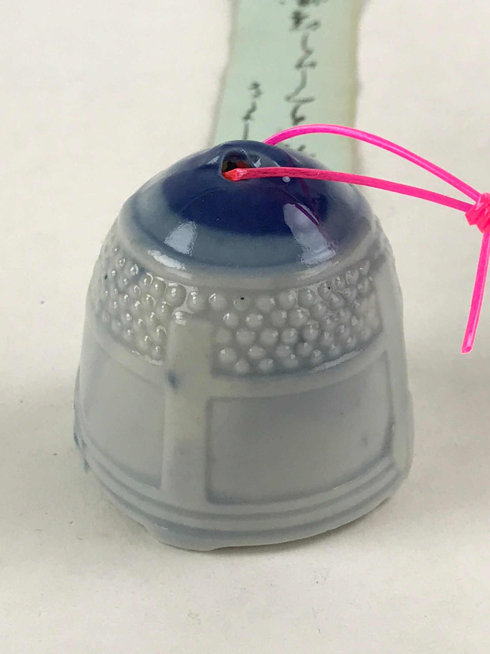 Japanese Porcelain Furin Wind Chime Vtg White Blue Paper String Basho DR496