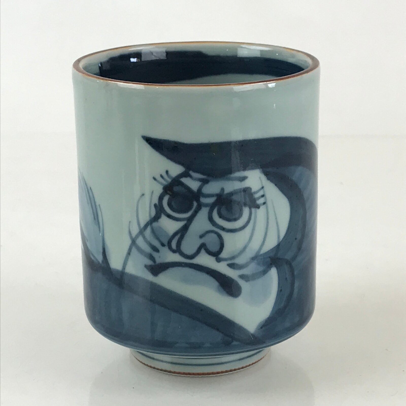 Japanese Porcelain Hasami Ware Teacup Yunomi Vtg Blue Sometsuke Daruma TC326