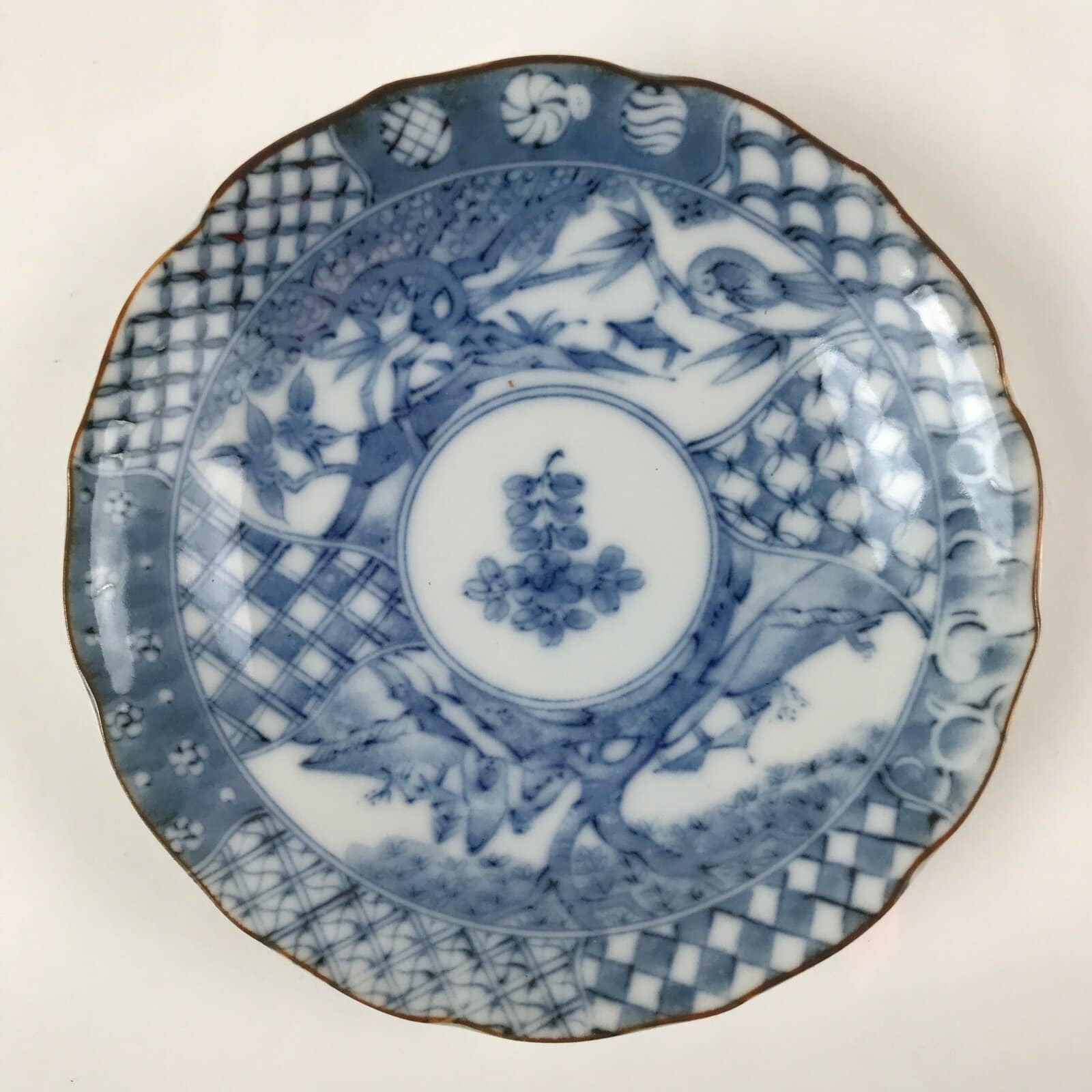 Japanese Porcelain Imari Small Plate Kozara Vtg Sometsuke Scenery Blue PY678