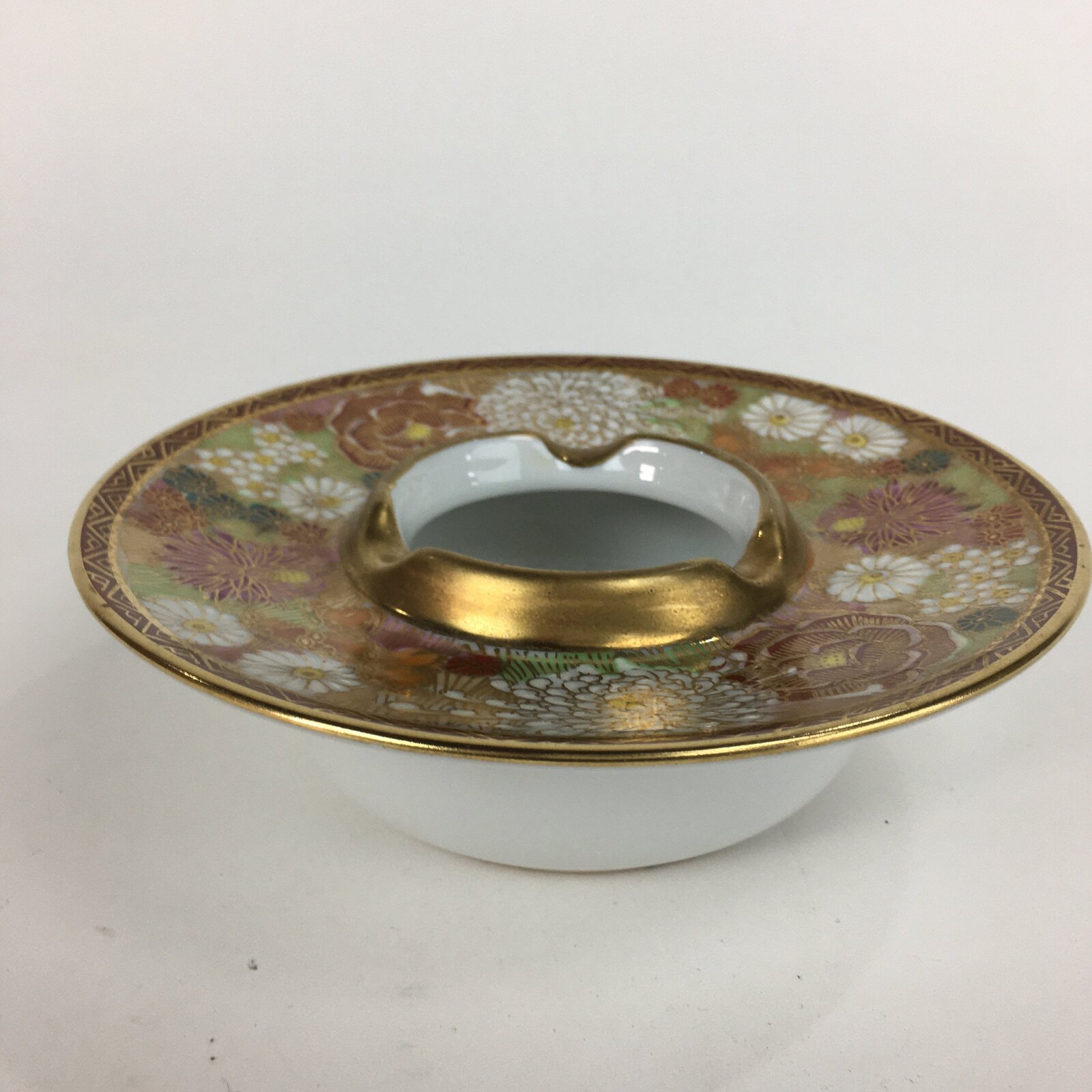 Japanese Porcelain Kutani Ware Ashtray Vtg Haizara Golden Flower Pattern PP508