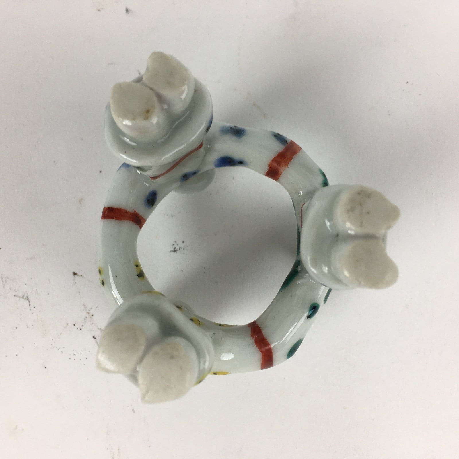 Japanese Porcelain Ladle Rest Lid Stand Tea Ceremony Vtg Futaoki Monk TG171