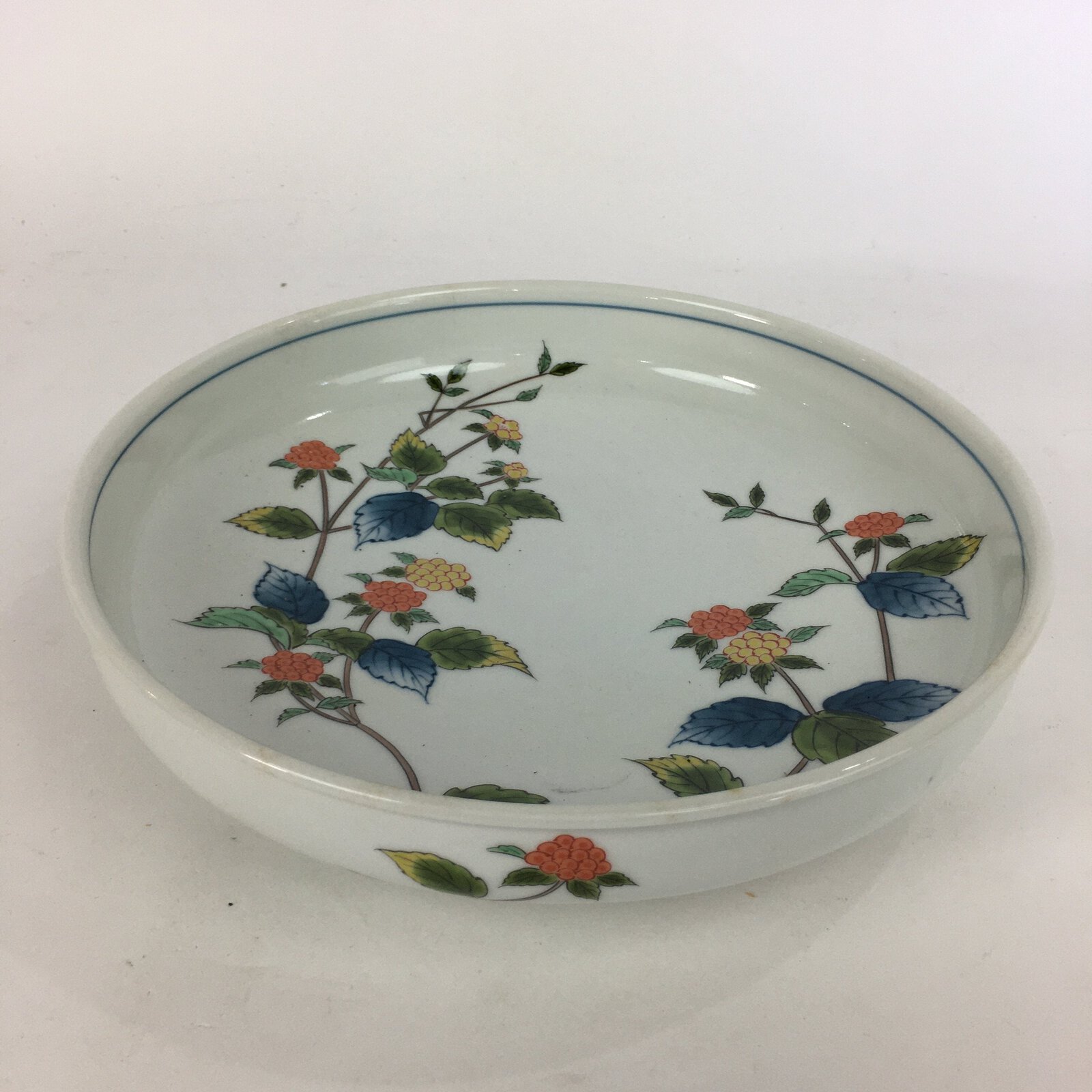 Japanese Porcelain Large Bowl Vtg White Sometsuke Colorful Flower Pattern PP593