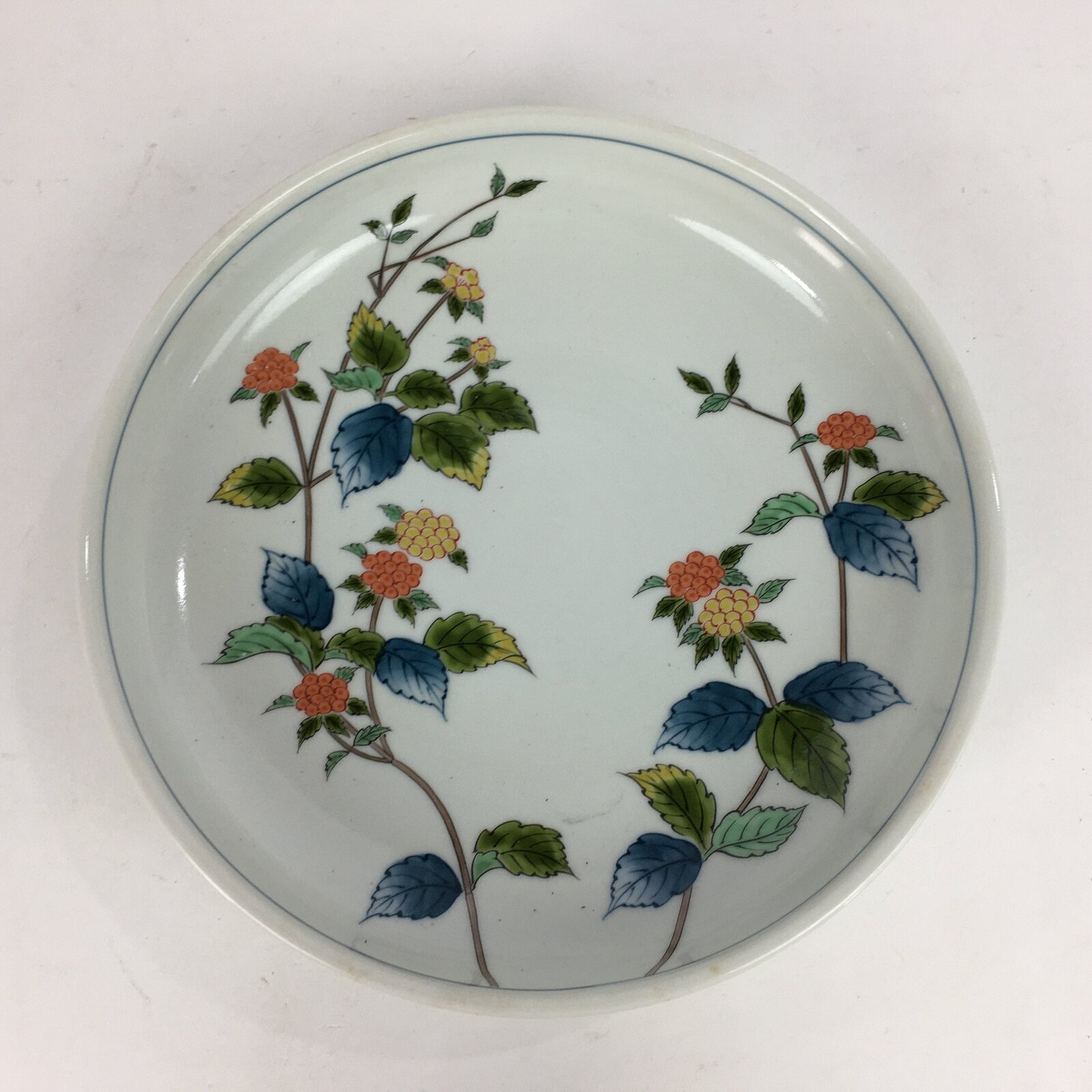 Japanese Porcelain Large Bowl Vtg White Sometsuke Colorful Flower Pattern PP593