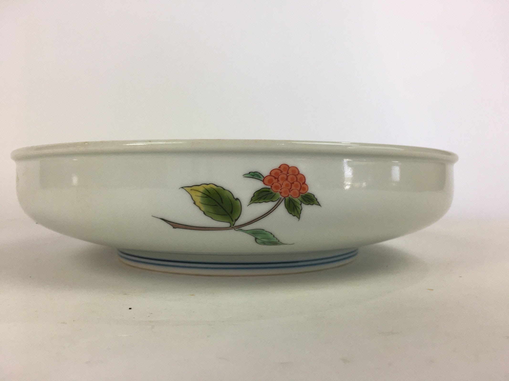 Japanese Porcelain Large Bowl Vtg White Sometsuke Colorful Flower Pattern PP593