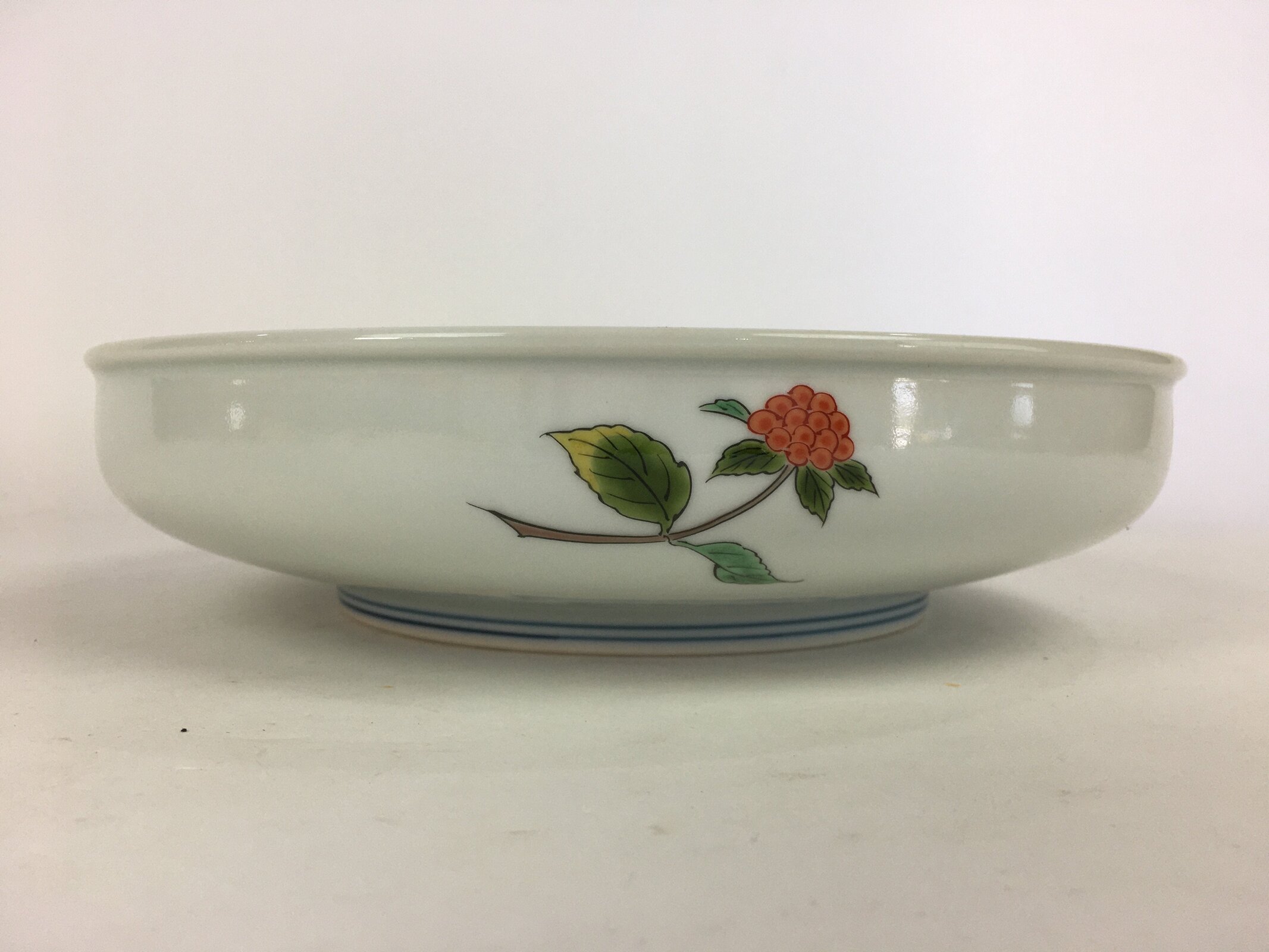 Japanese Porcelain Large Bowl Vtg White Sometsuke Colorful Flower Pattern PP593