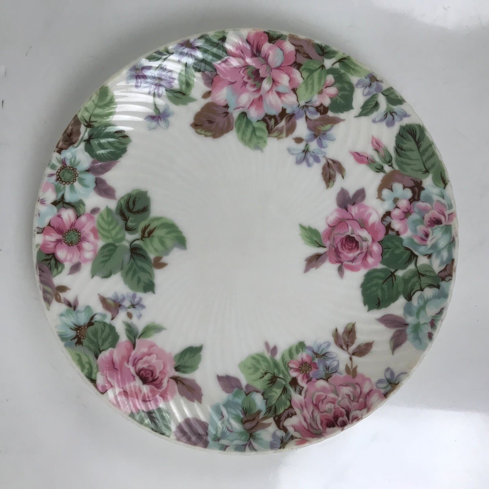 Japanese Porcelain Medium Serving Plate Chuzara Vtg Round Pink Floral Leaf Y243