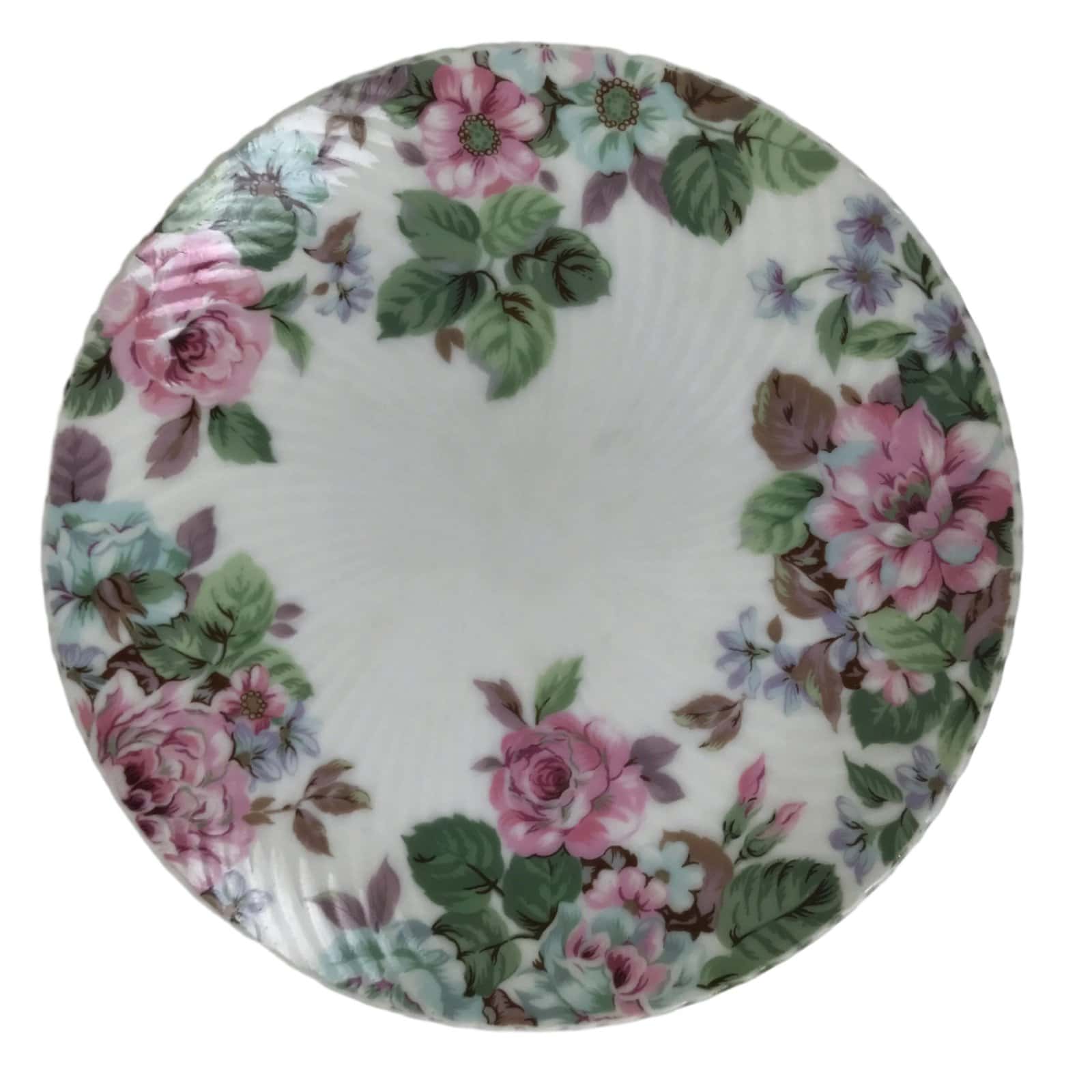 Japanese Porcelain Medium Serving Plate Chuzara Vtg Round Pink Floral Leaf Y244