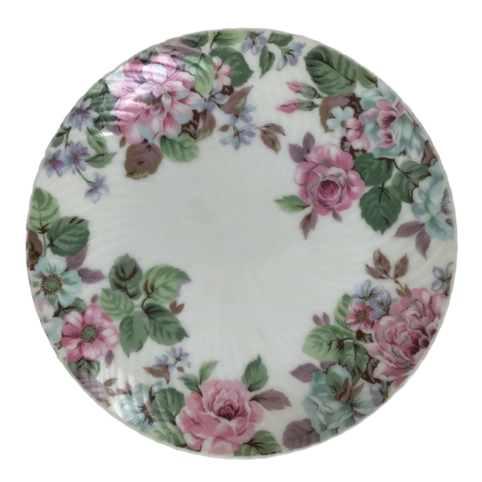 Japanese Porcelain Medium Serving Plate Chuzara Vtg Round Pink Floral Leaf Y245