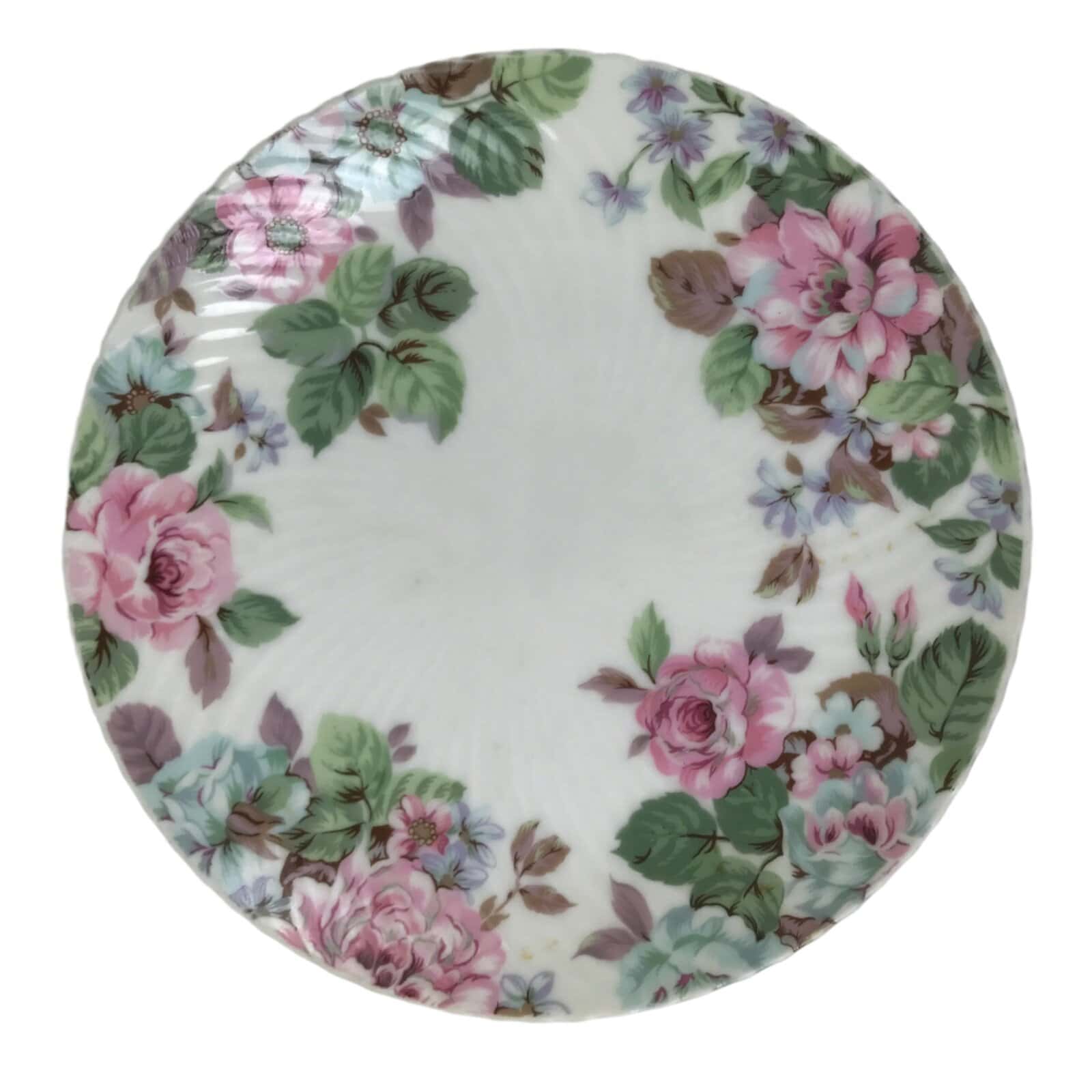 Japanese Porcelain Medium Serving Plate Chuzara Vtg Round Pink Floral Leaf Y247
