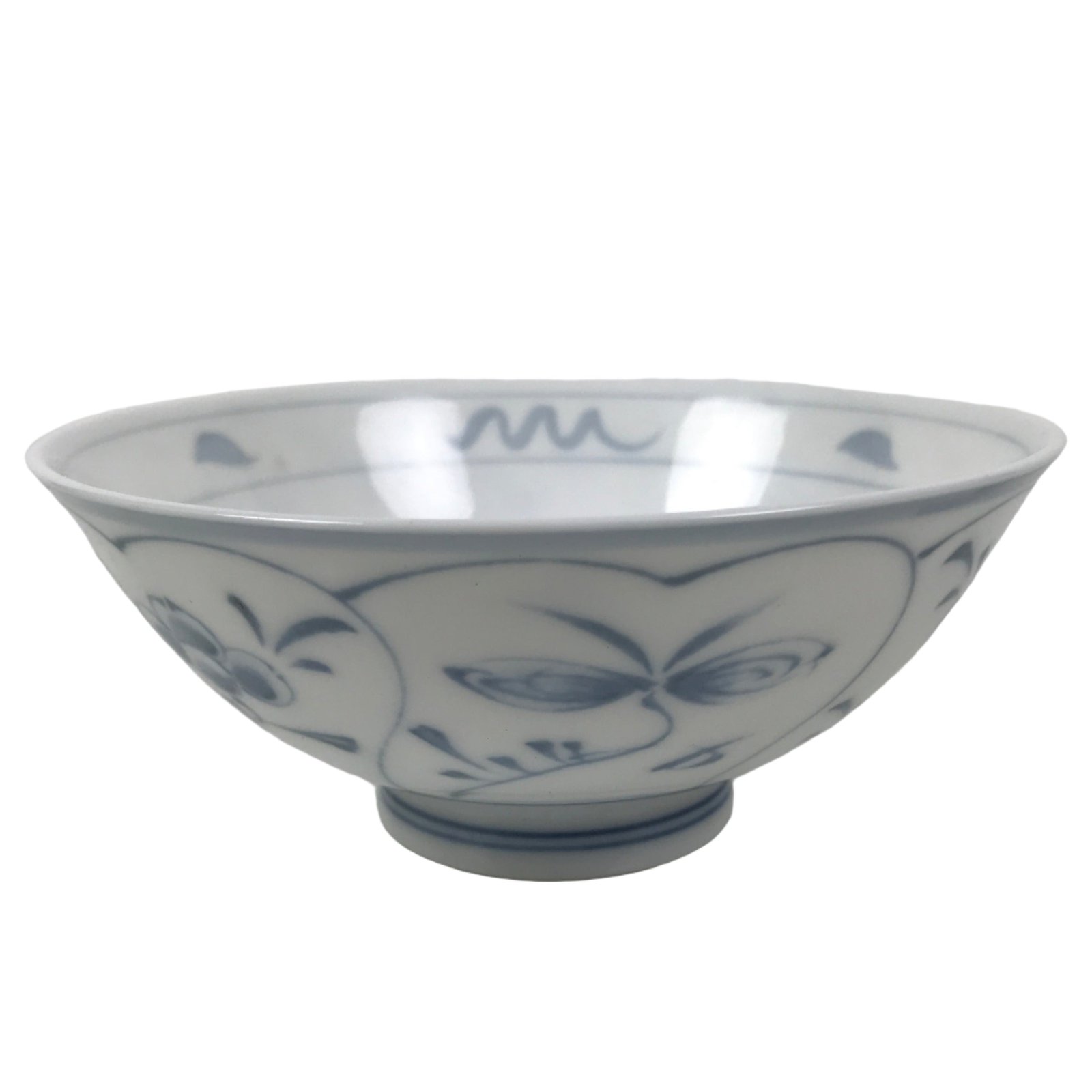 Japanese Porcelain Mino Ware Rice Bowl Chawan Vtg White Blue Plant Vine Tea Y494