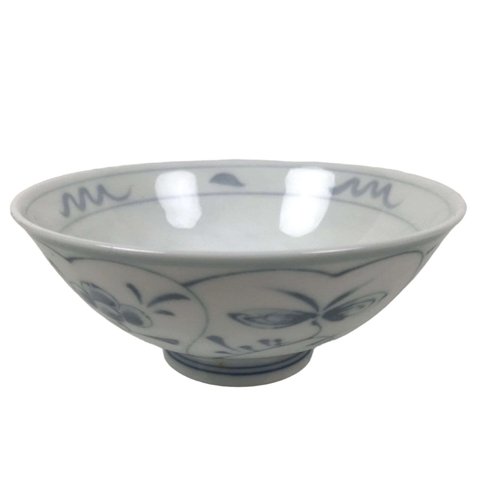 Japanese Porcelain Mino Ware Rice Bowl Chawan Vtg White Blue Plant Vine Tea Y498