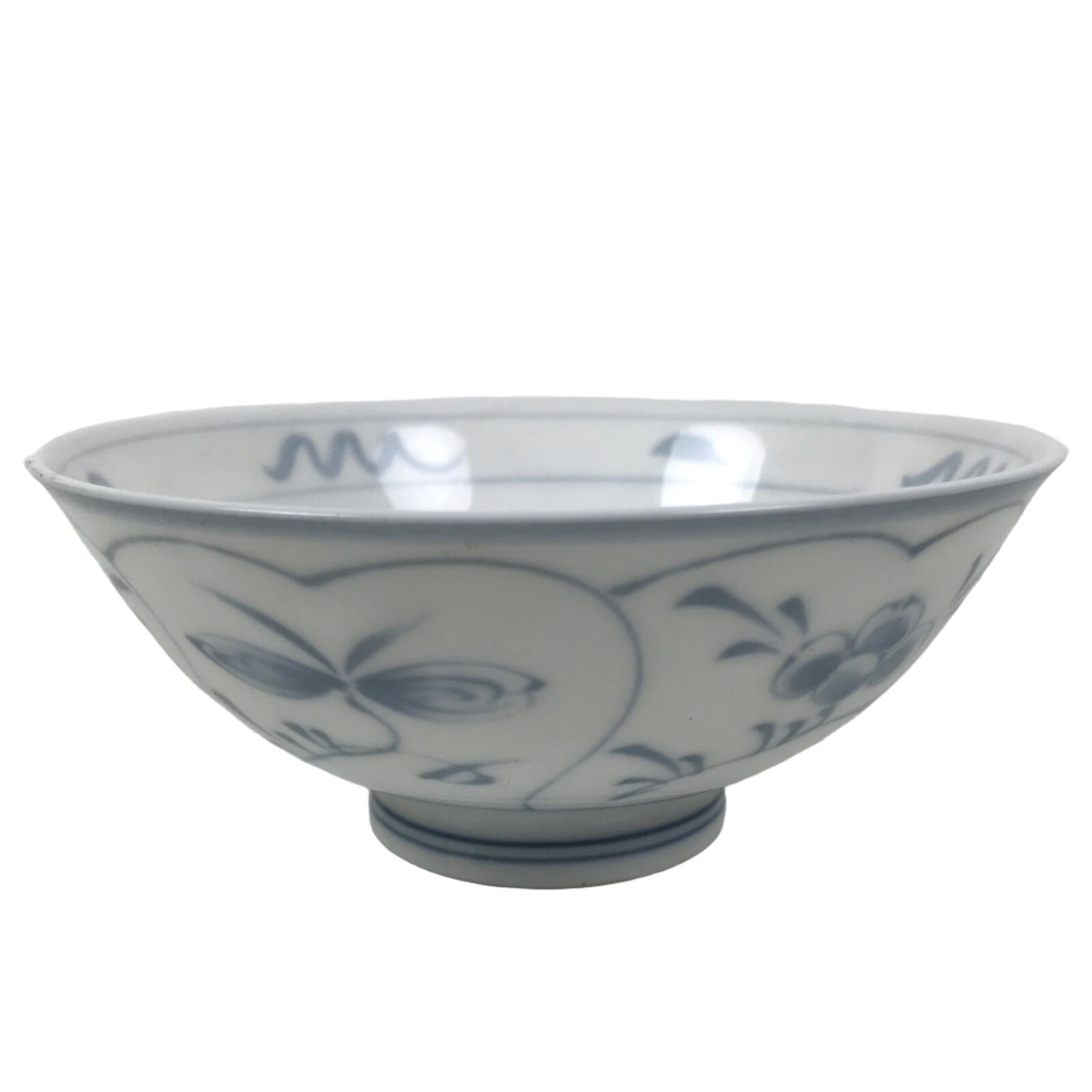 Japanese Porcelain Mino Ware Rice Bowl Chawan Vtg White Blue Plant Vine Tea Y499