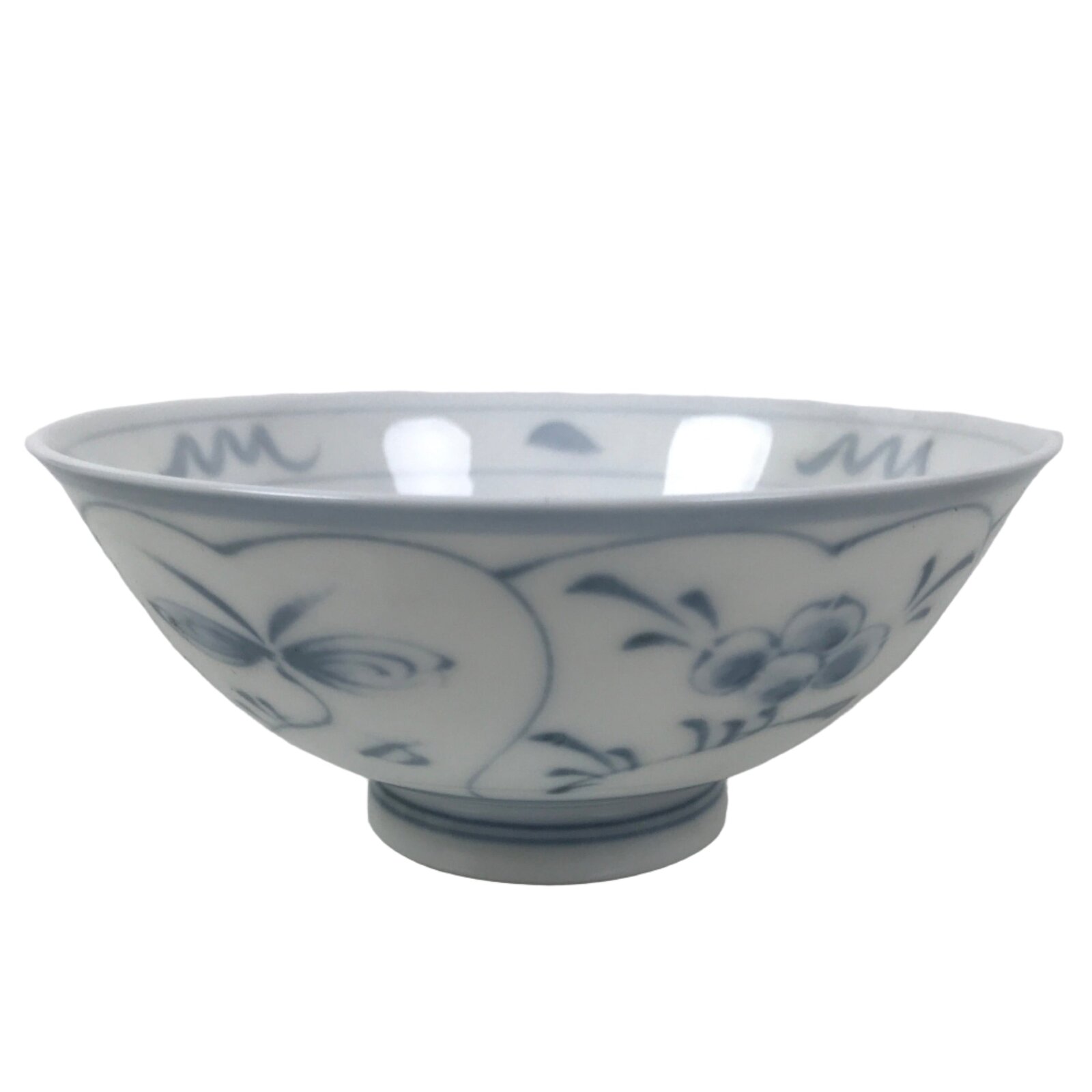 Japanese Porcelain Mino Ware Rice Bowl Chawan Vtg White Blue Plant Vine Tea Y500