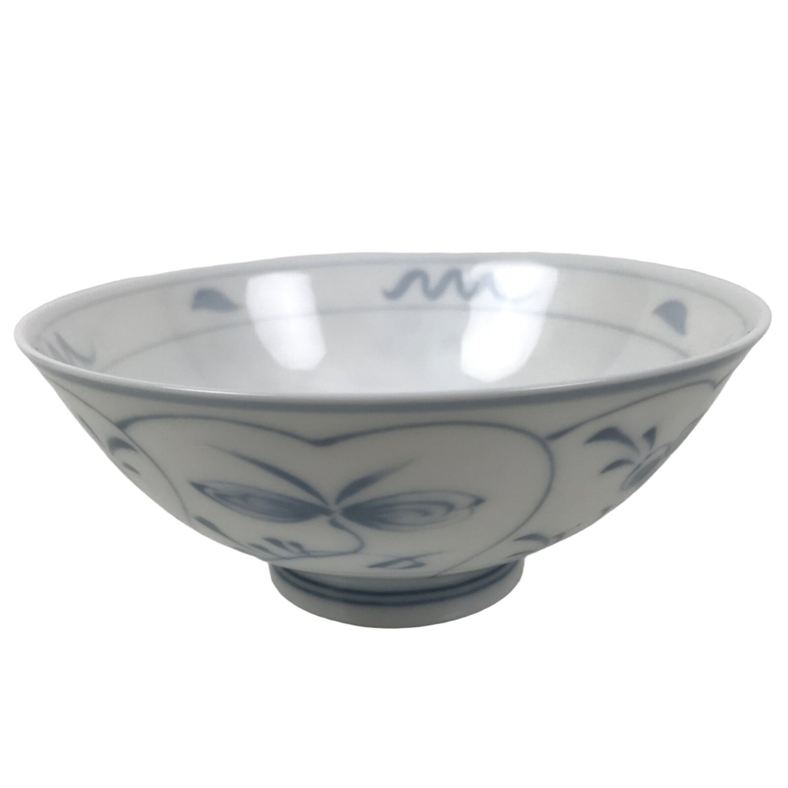 Japanese Porcelain Mino Ware Rice Bowl Chawan Vtg White Blue Plant Vine Tea Y501