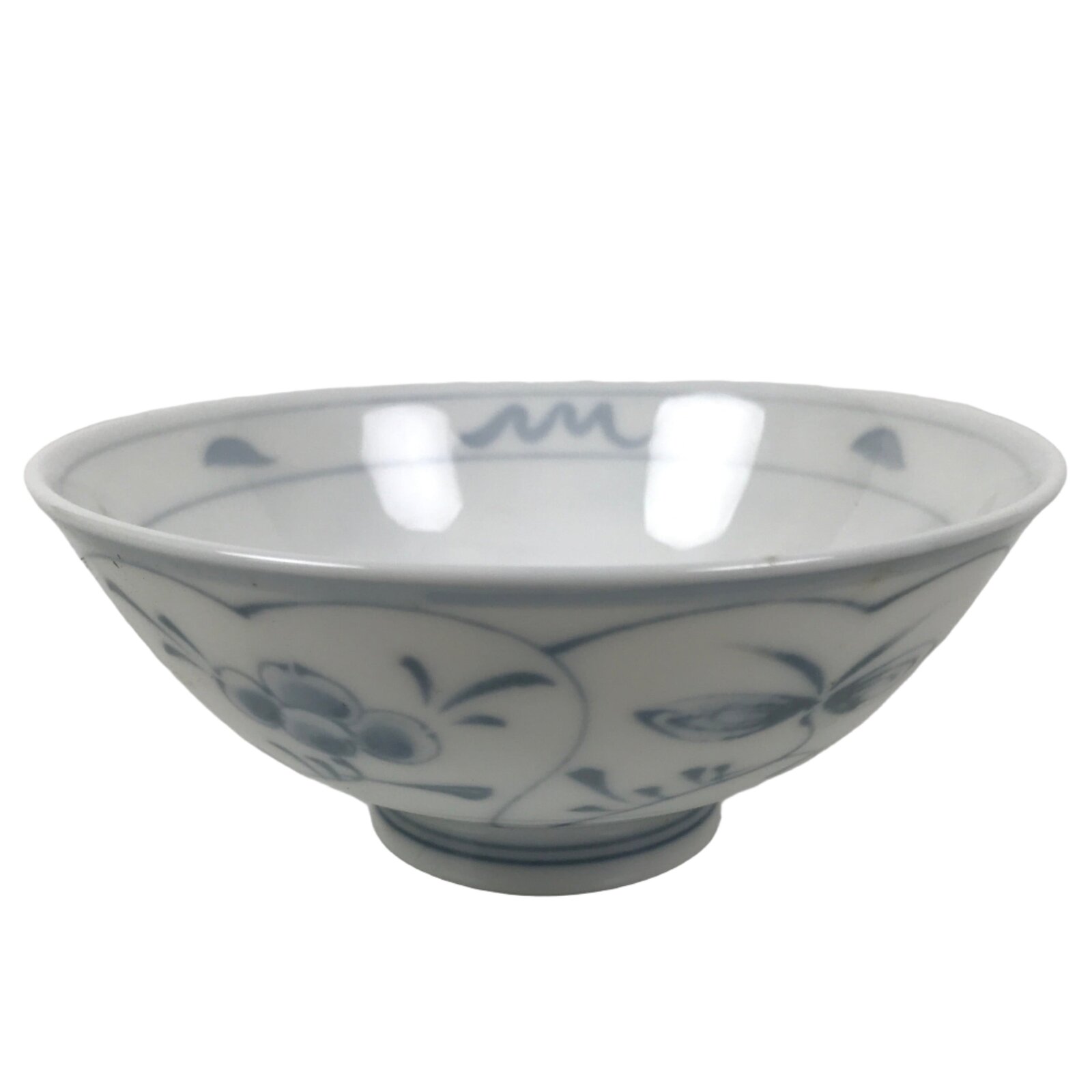 Japanese Porcelain Mino Ware Rice Bowl Chawan Vtg White Blue Plant Vine Tea Y503