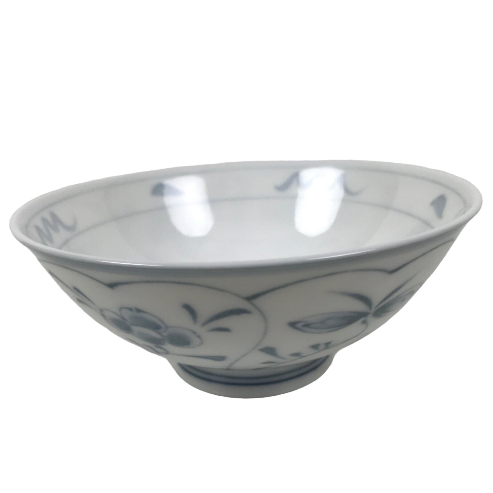 Japanese Porcelain Mino Ware Rice Bowl Chawan Vtg White Blue Plant Vine Tea Y504