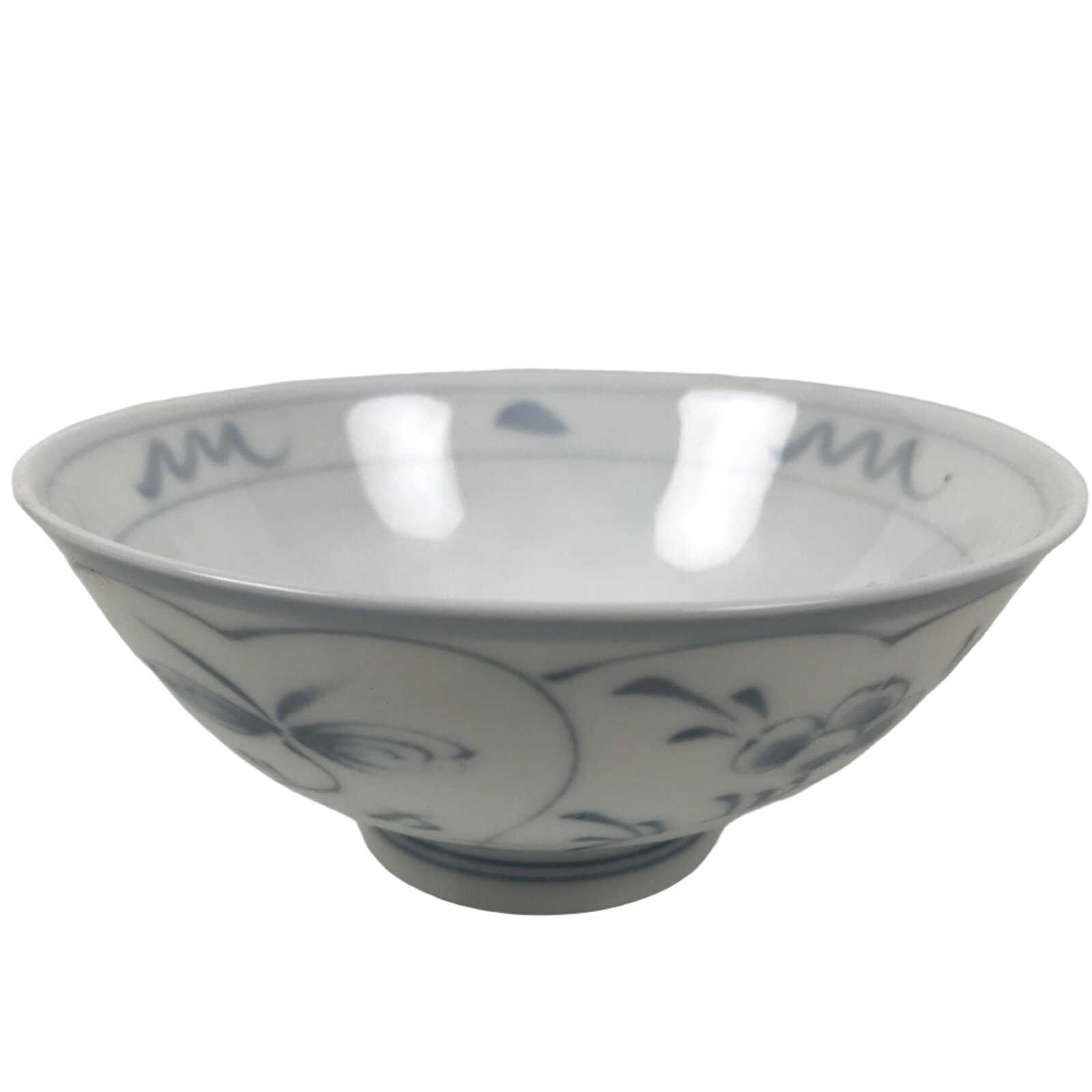 Japanese Porcelain Mino Ware Rice Bowl Chawan Vtg White Blue Plant Vine Tea Y505