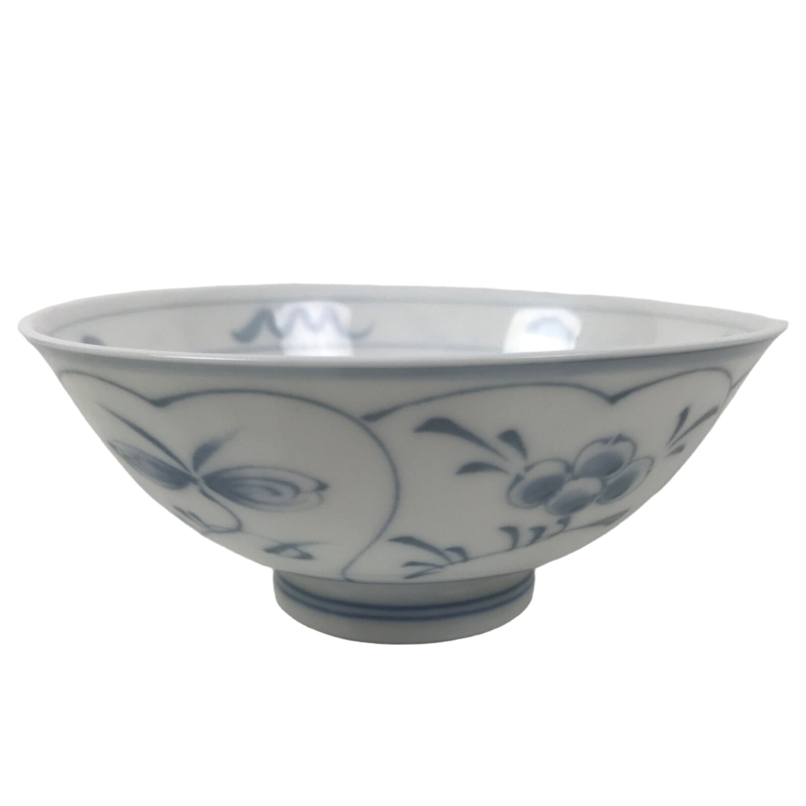 Japanese Porcelain Mino Ware Rice Bowl Chawan Vtg White Blue Plant Vine Tea Y506