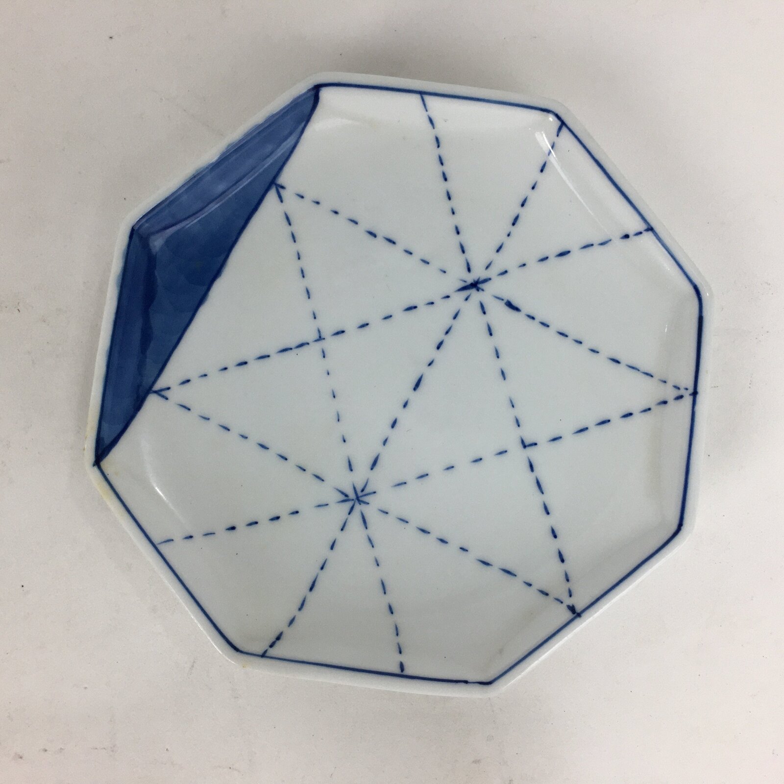 Japanese Porcelain Mino Ware Small Plate Kozara Vtg Blue Sometsuke Octagon PP665