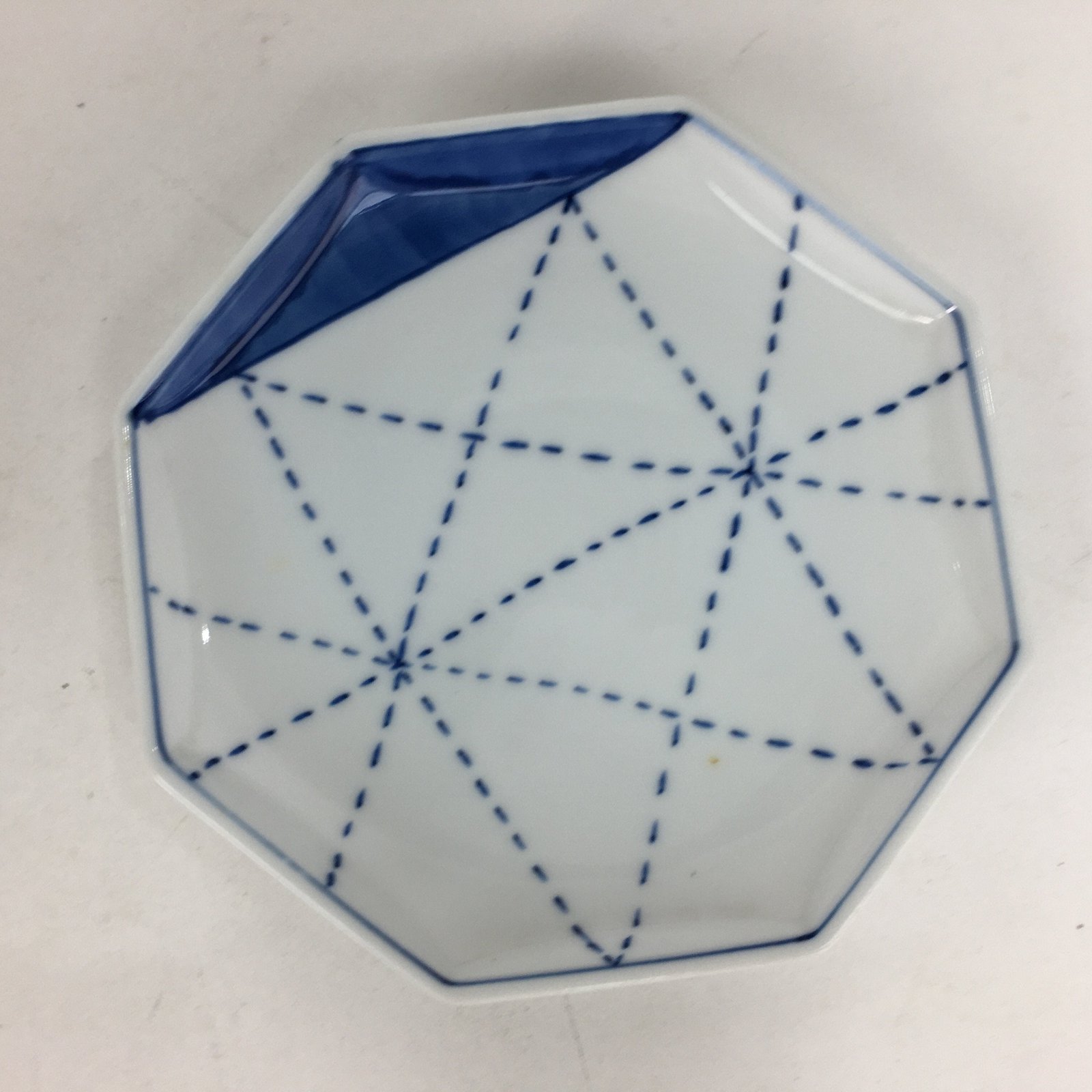 Japanese Porcelain Mino Ware Small Plate Kozara Vtg Blue Sometsuke Octagon PP667