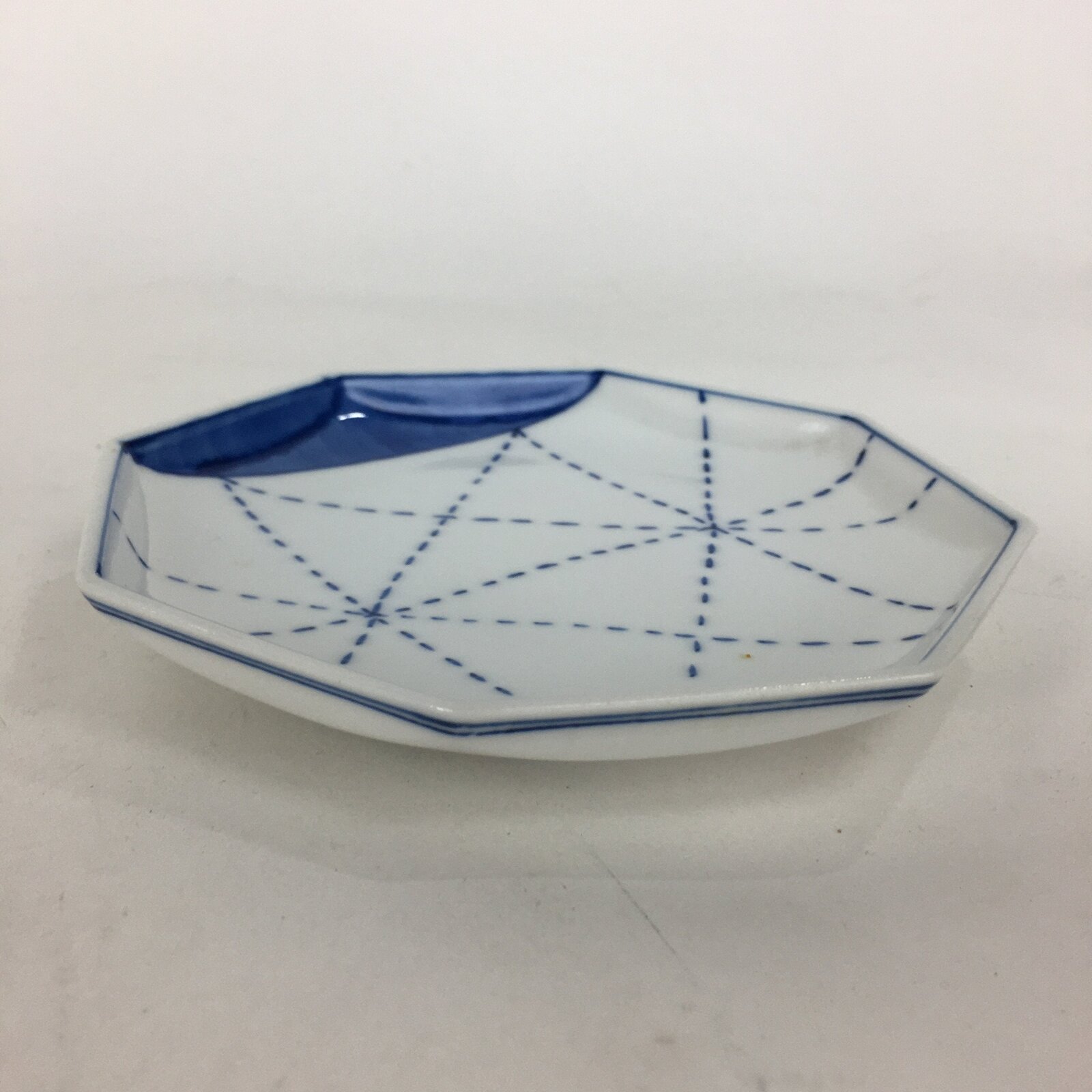 Japanese Porcelain Mino Ware Small Plate Kozara Vtg Blue Sometsuke Octagon PP667