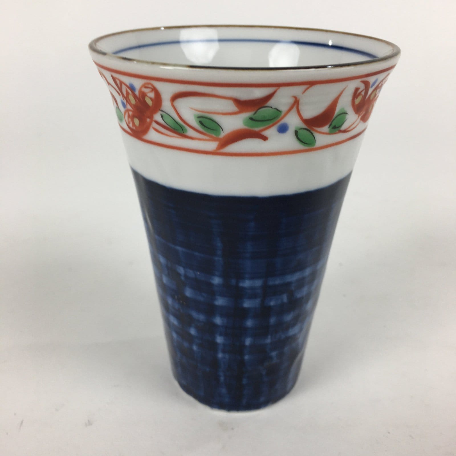 Japanese Porcelain Mino Ware Teacup Vtg Red Akae Blue Yunomi Sencha TC278