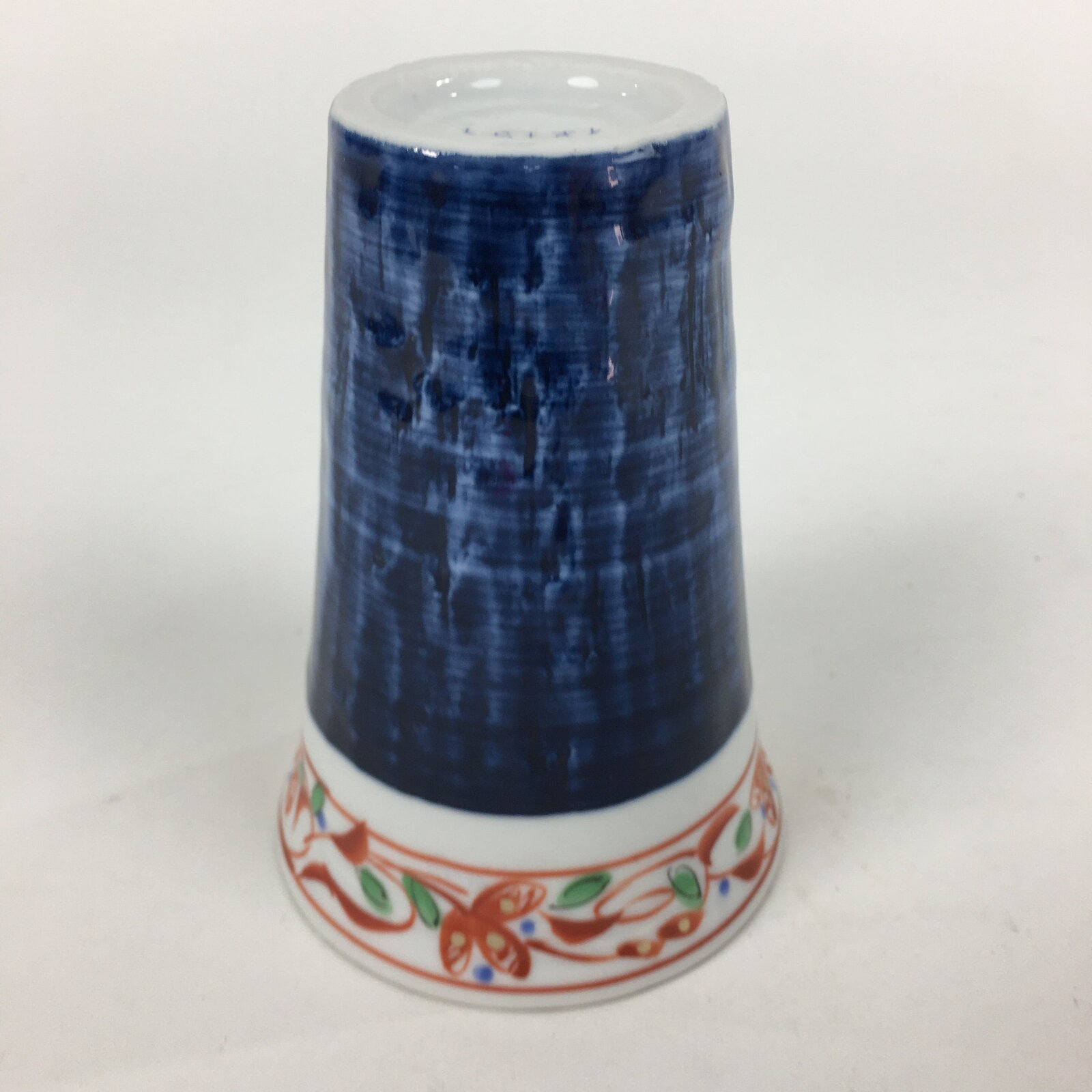 Japanese Porcelain Mino Ware Teacup Vtg Red Akae Blue Yunomi Sencha TC279