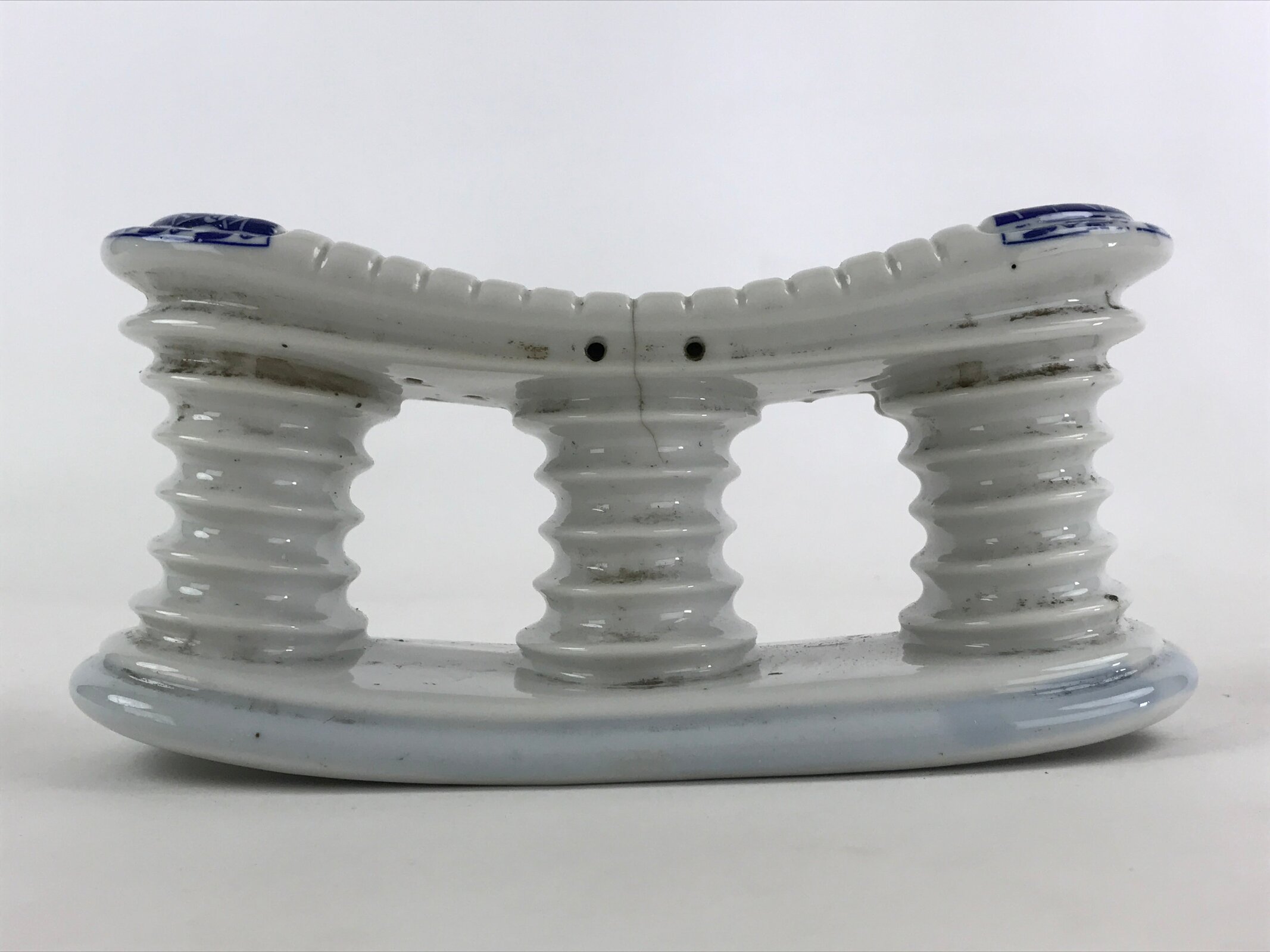 Japanese Porcelain Neck Rest Antique Geisha Takamakura Pillow Blue White JK569