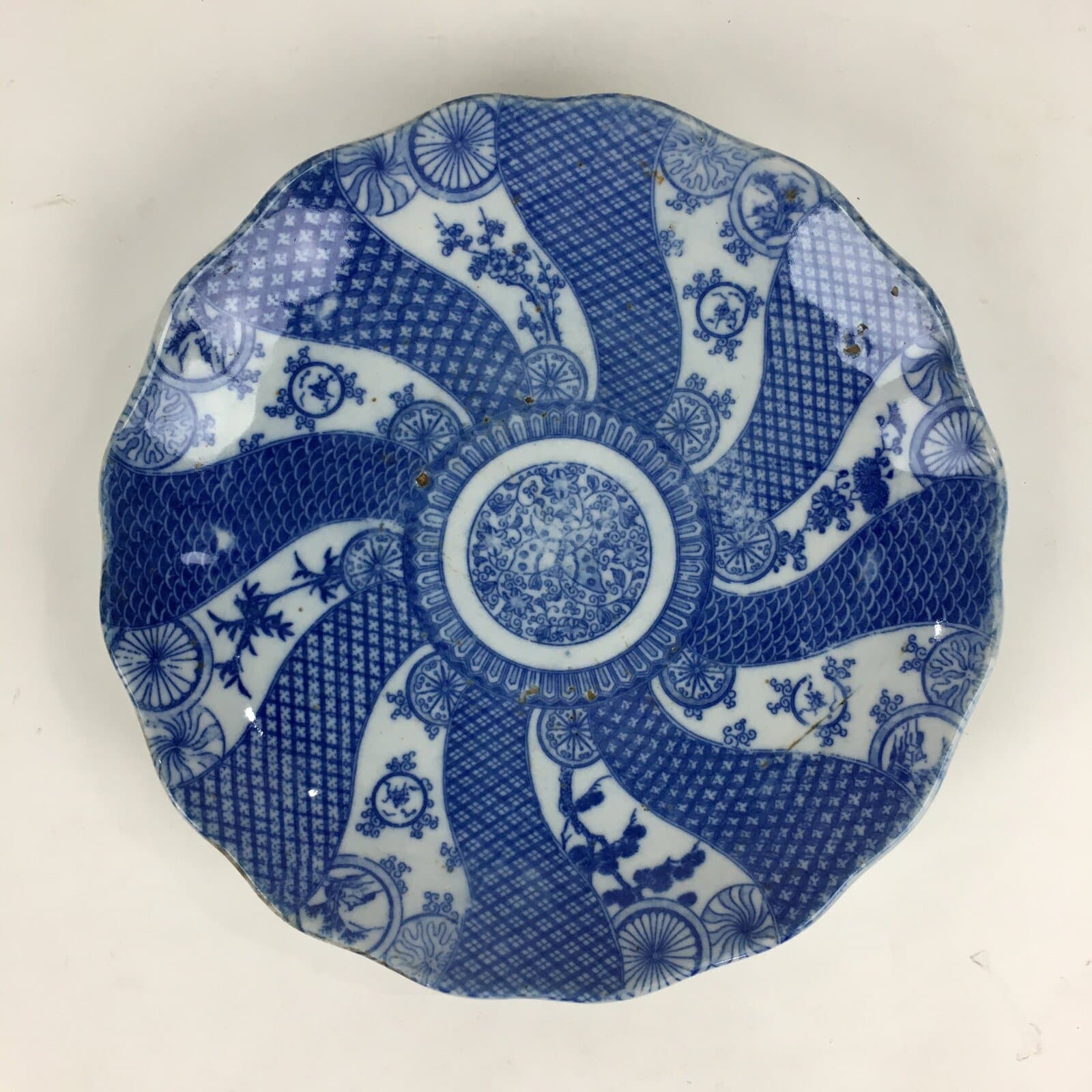 Japanese Porcelain Plate Vtg Pottery Sometsuke Blue Sara White PP960