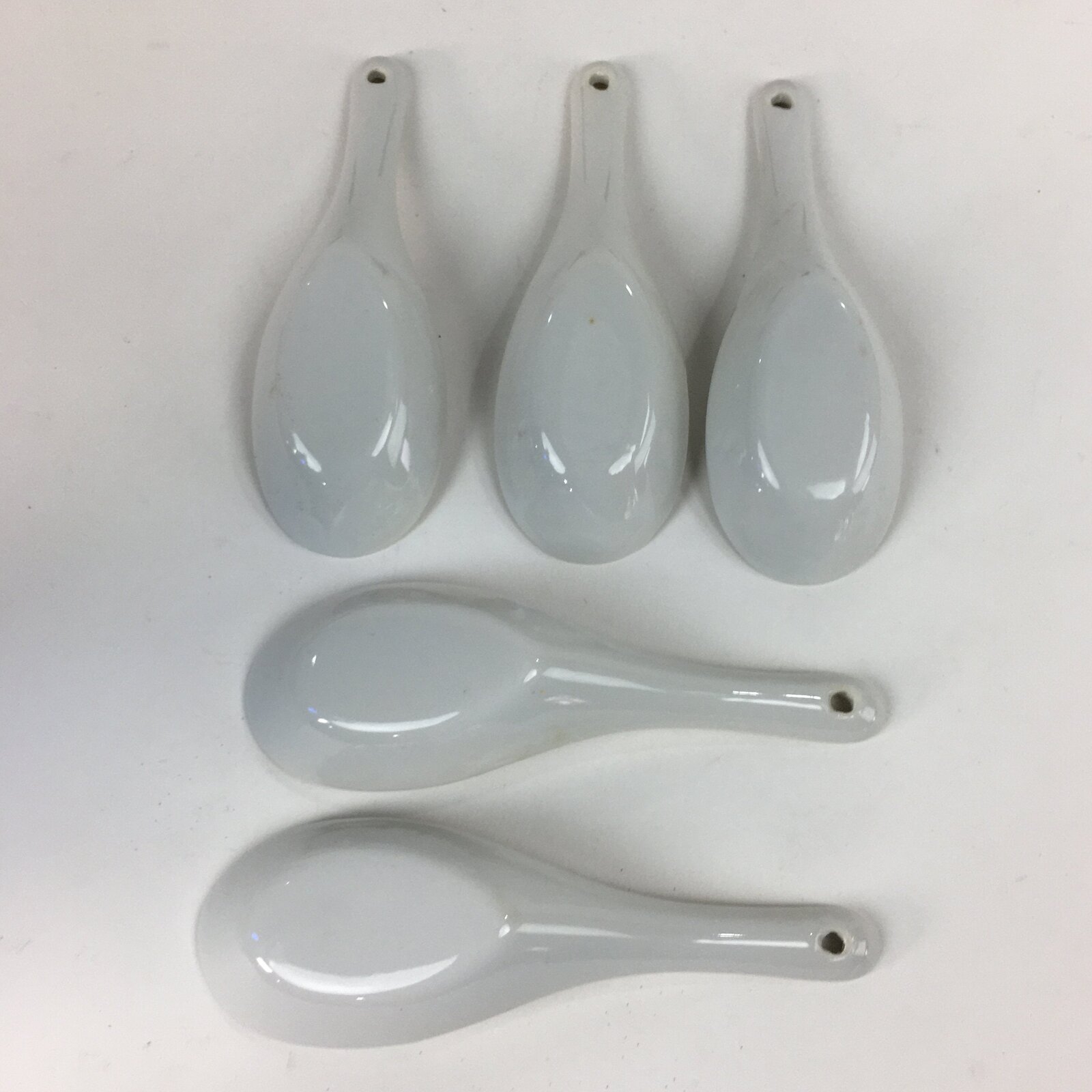 Japanese Porcelain Renge Spoon 5pc Set Vtg White Spoon Black Spoon Stand PP510