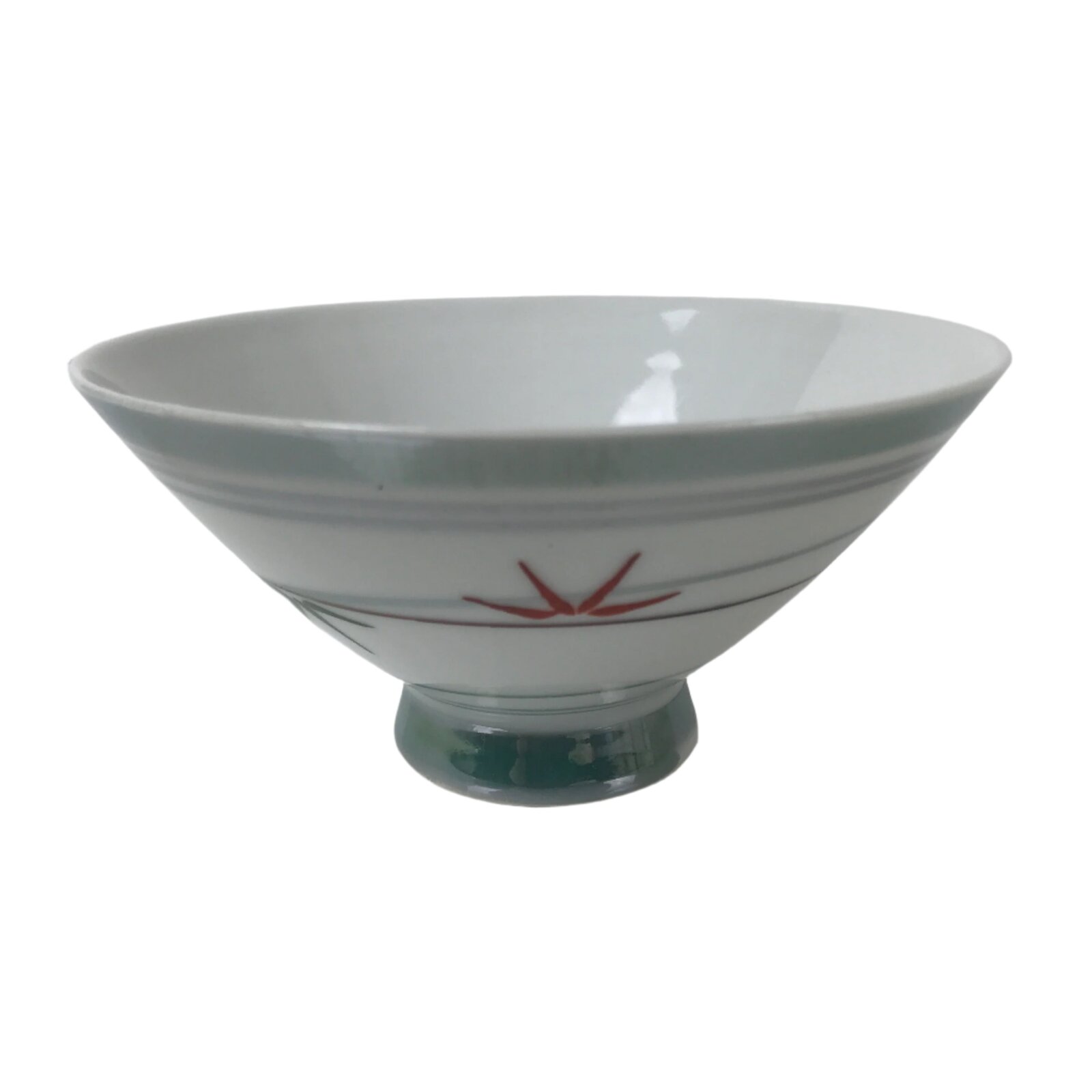 Japanese Porcelain Rice Bowl Owan Vtg Kobachi White Bamboo Leaf Line Stream Y270