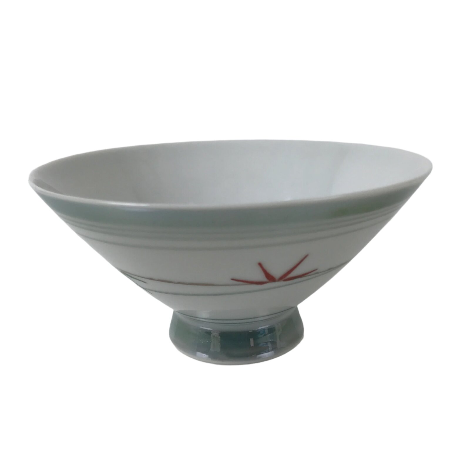 Japanese Porcelain Rice Bowl Owan Vtg Kobachi White Bamboo Leaf Line Stream Y271