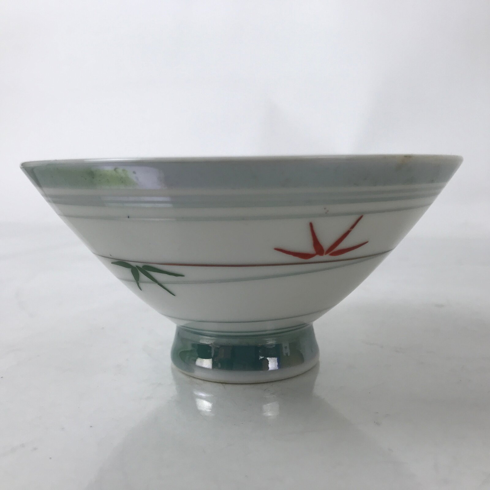 Japanese Porcelain Rice Bowl Owan Vtg Kobachi White Bamboo Leaf Line Stream Y272