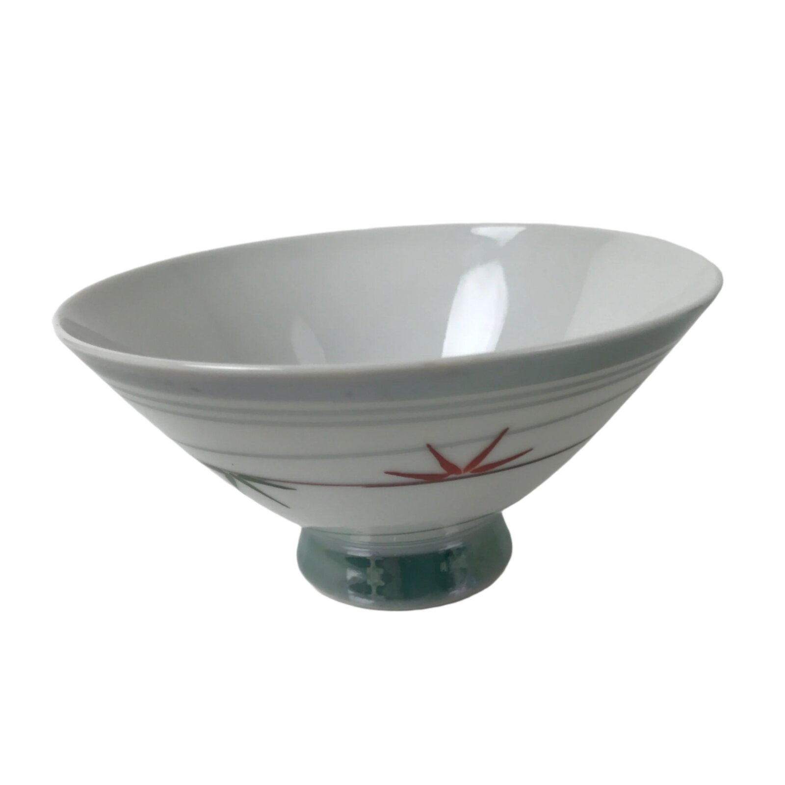 Japanese Porcelain Rice Bowl Owan Vtg Kobachi White Bamboo Leaf Line Stream Y274