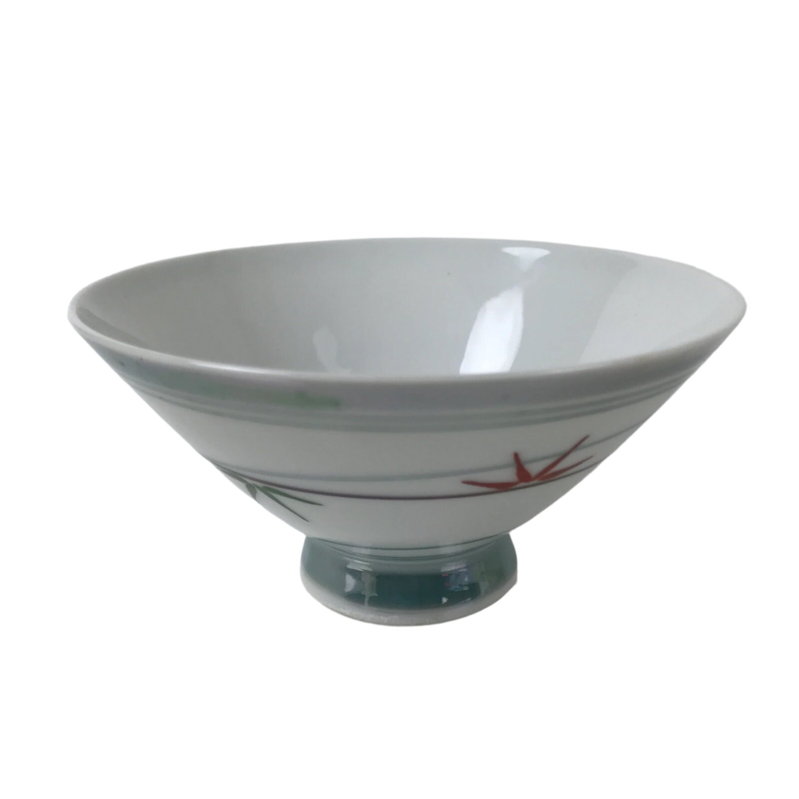 Japanese Porcelain Rice Bowl Owan Vtg Kobachi White Bamboo Leaf Line Stream Y275