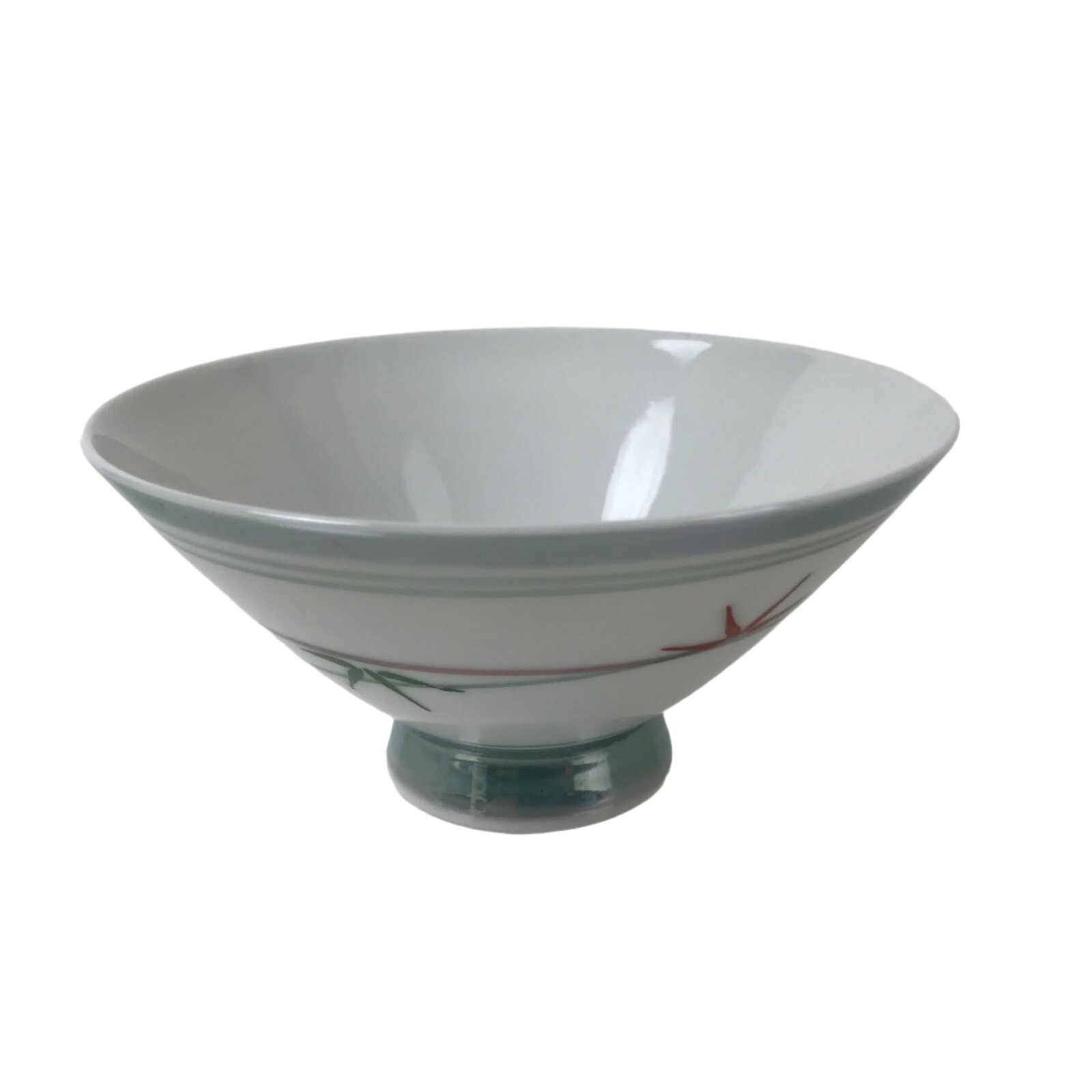 Japanese Porcelain Rice Bowl Owan Vtg Kobachi White Bamboo Leaf Line Stream Y277