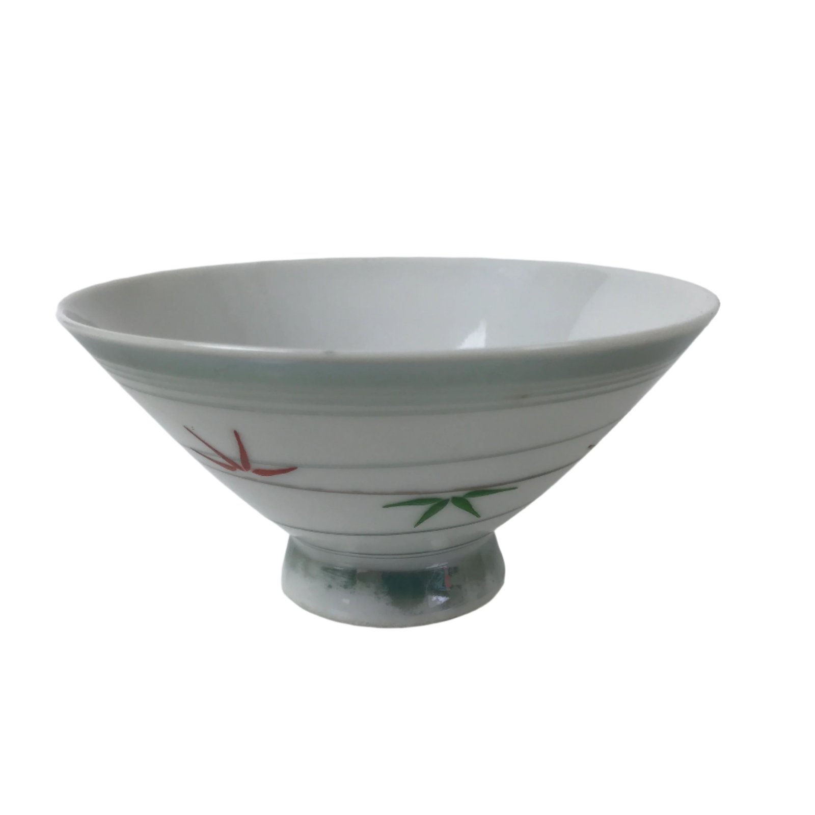 Japanese Porcelain Rice Bowl Owan Vtg Kobachi White Bamboo Leaf Line Stream Y279