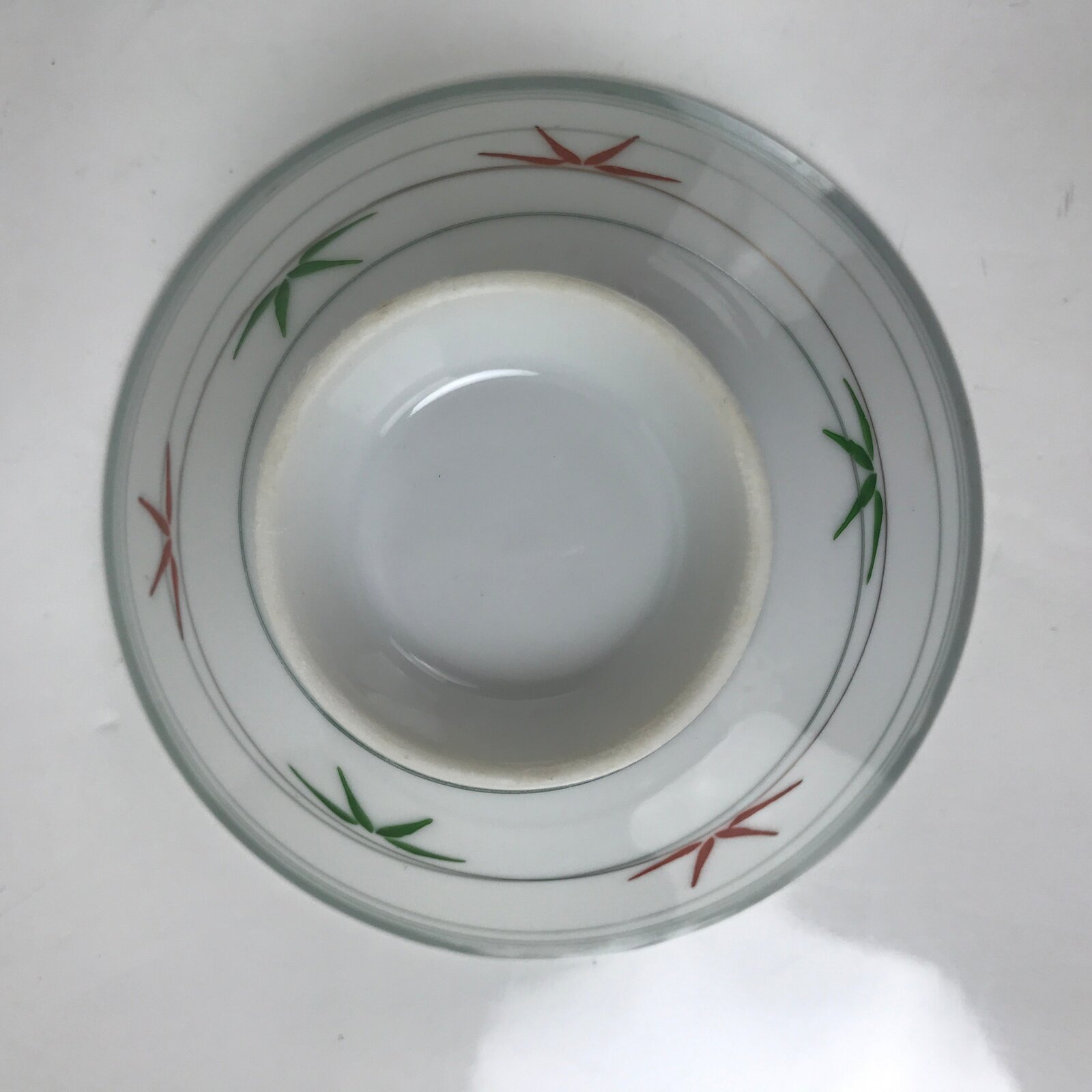 Japanese Porcelain Rice Bowl Owan Vtg Kobachi White Bamboo Leaf Line Stream Y279