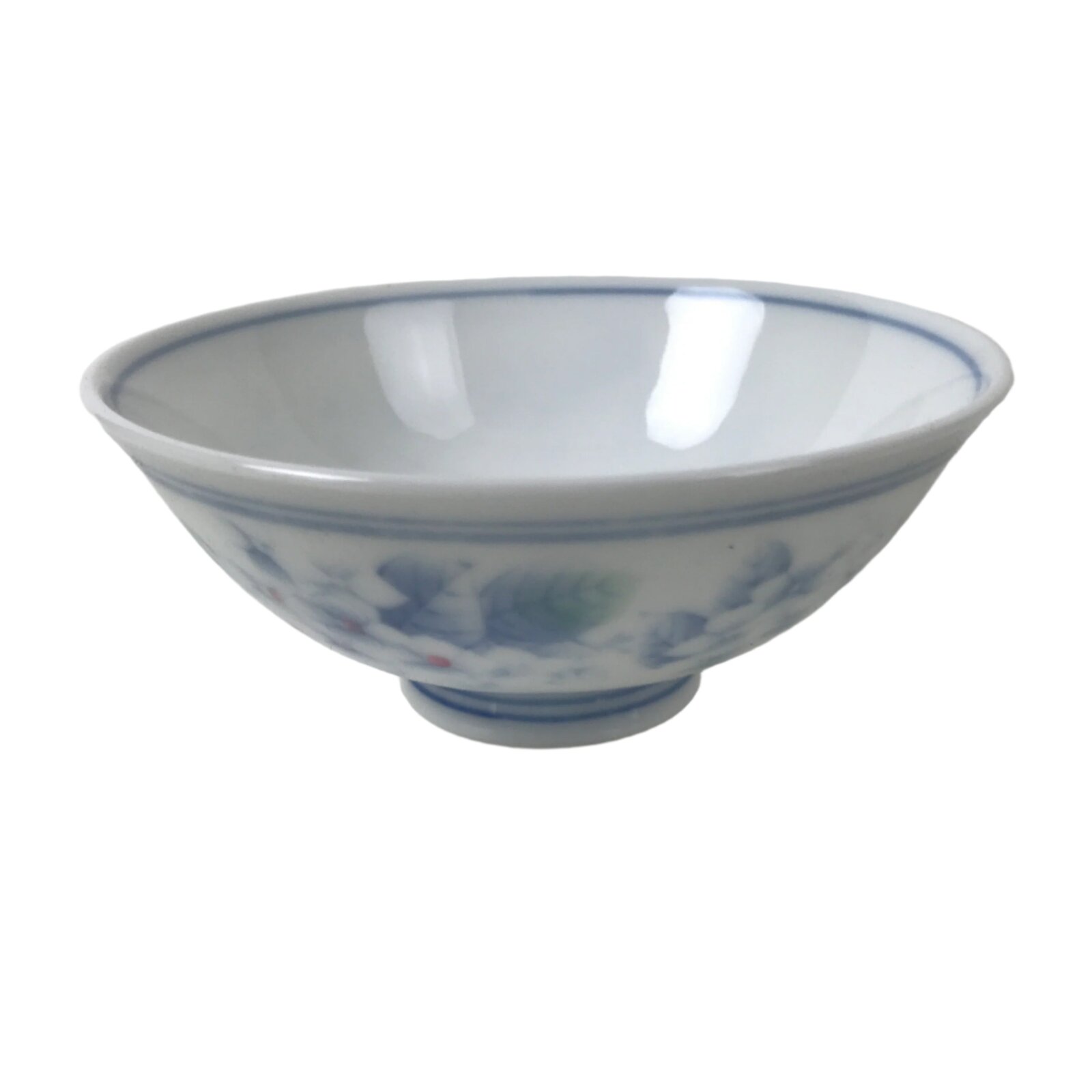 Japanese Porcelain Rice Bowl Owan Vtg Kobachi White Blue Floral Leaf Green Y265