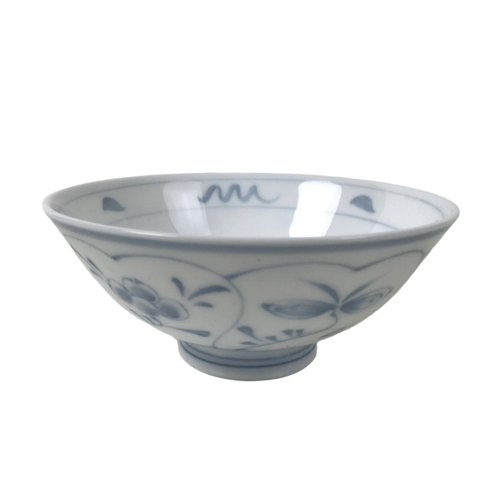 Japanese Porcelain Rice Bowl Owan Vtg Kobachi White Blue Sometsuke Plant Y267