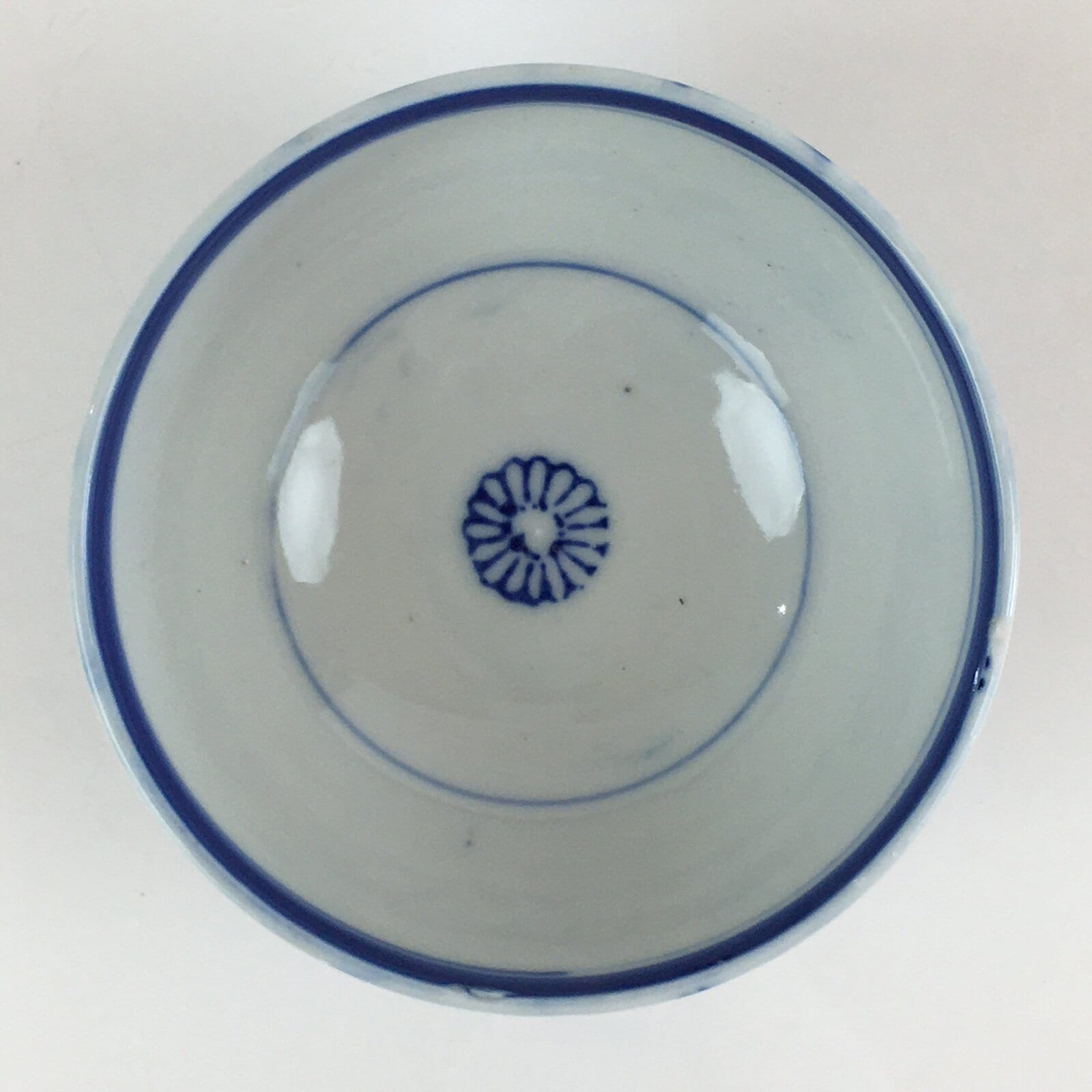 Japanese Porcelain Rice Bowl Vtg Blue White Hand Drawing Chawan PY118