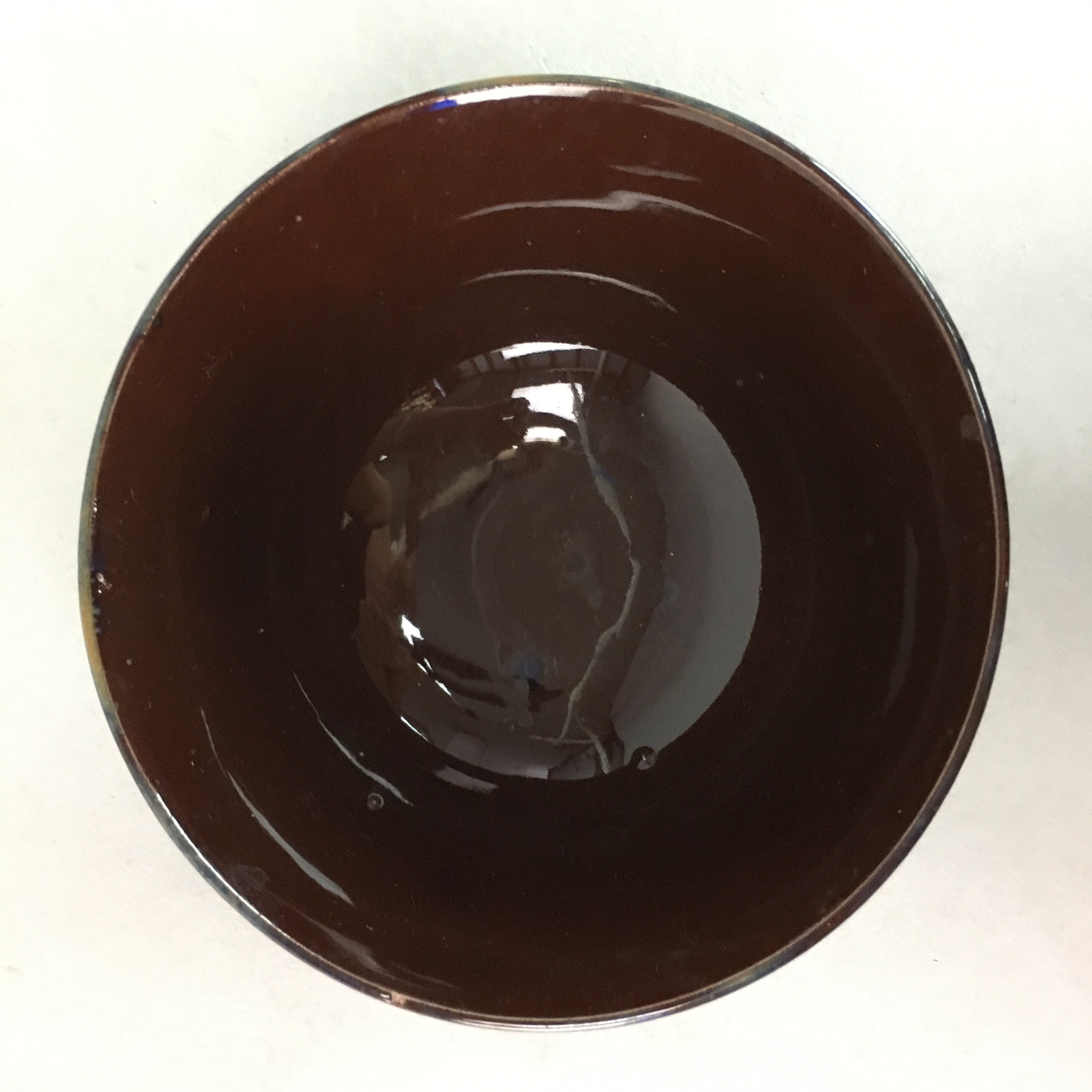 Japanese Porcelain Rice Bowl Vtg Brown Chawan Shiny Smooth Flowing PT773