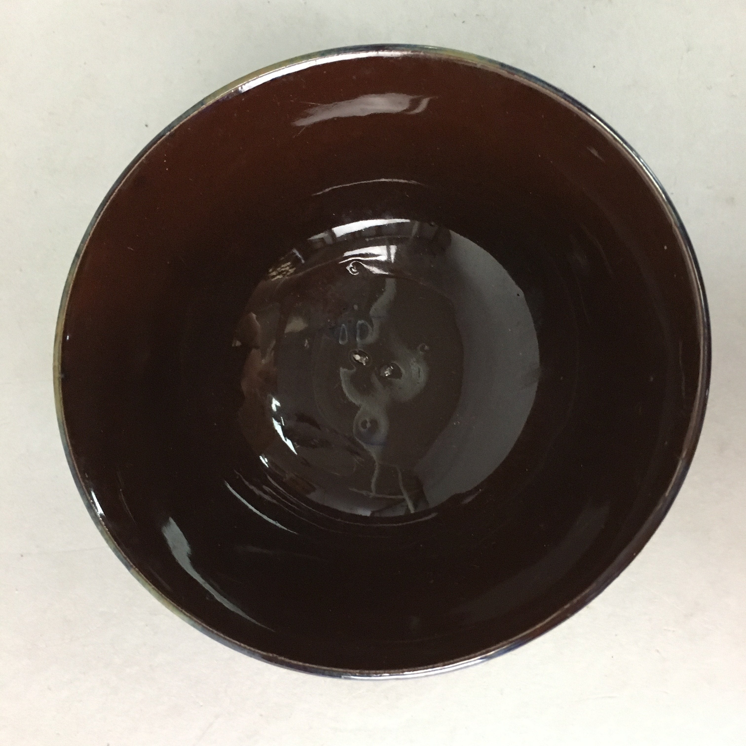 Japanese Porcelain Rice Bowl Vtg Brown Chawan Shiny Smooth Flowing PT775