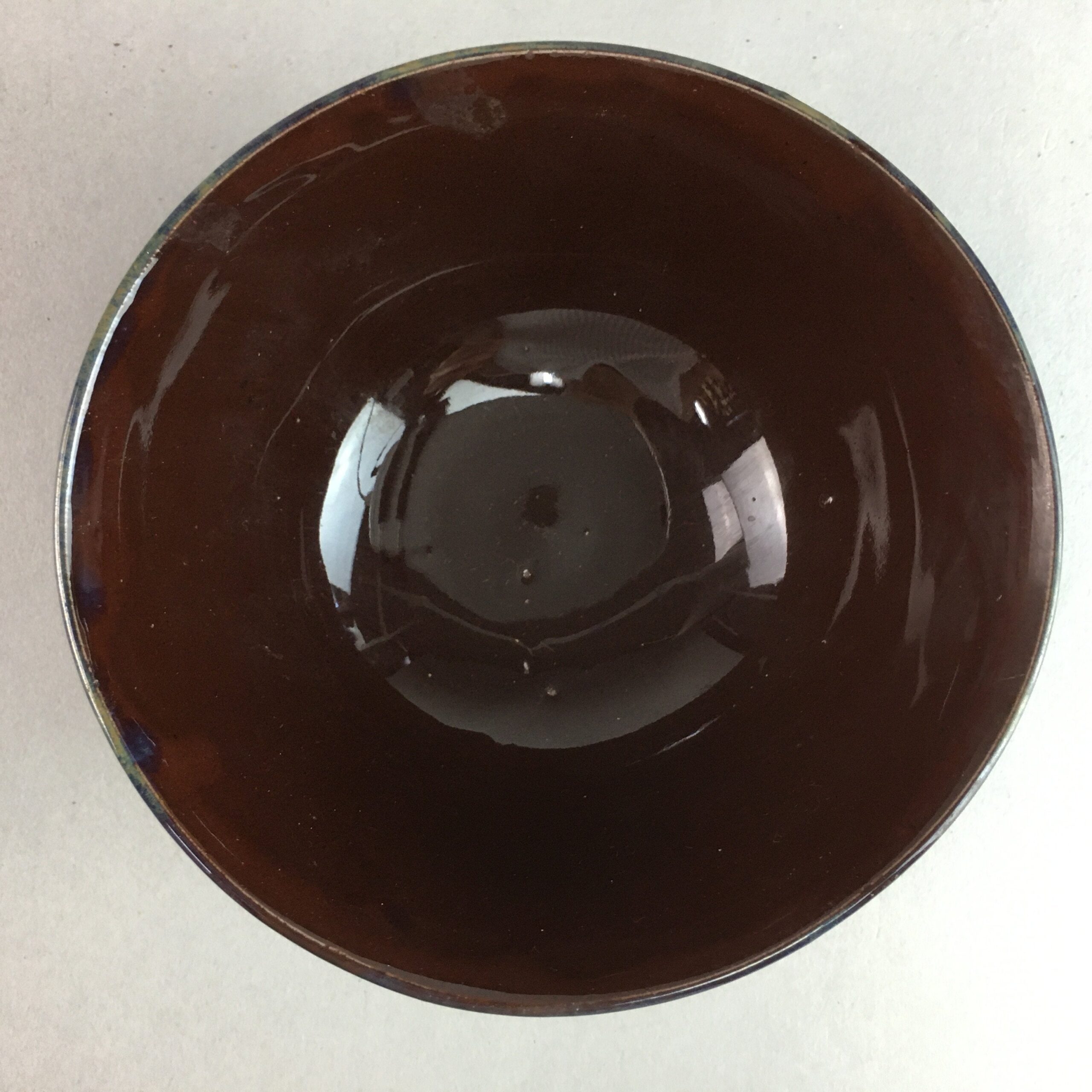 Japanese Porcelain Rice Bowl Vtg Chawan Brown Shiny Smooth Flowing Glaze PP298