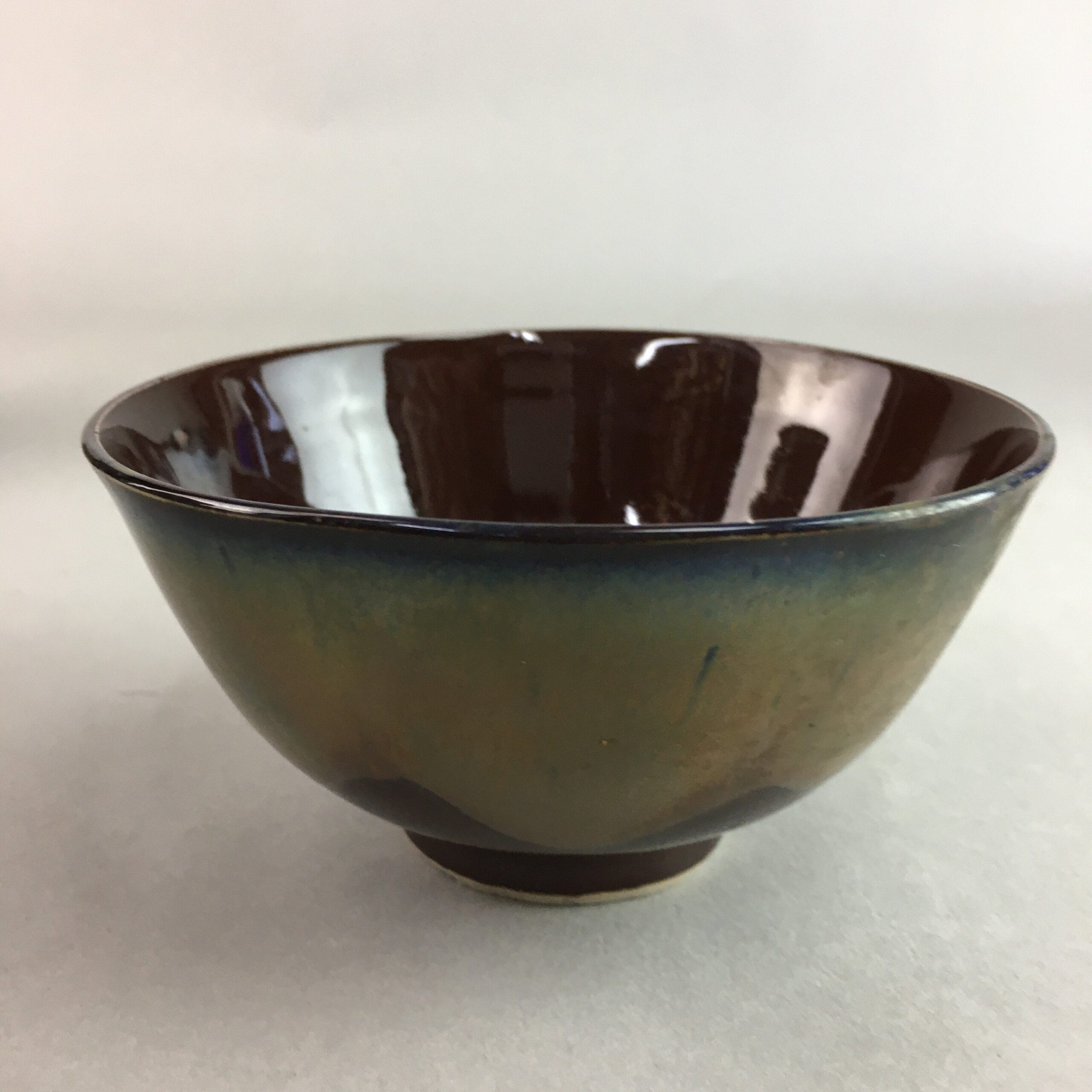 Japanese Porcelain Rice Bowl Vtg Chawan Brown Shiny Smooth Flowing Glaze PP299