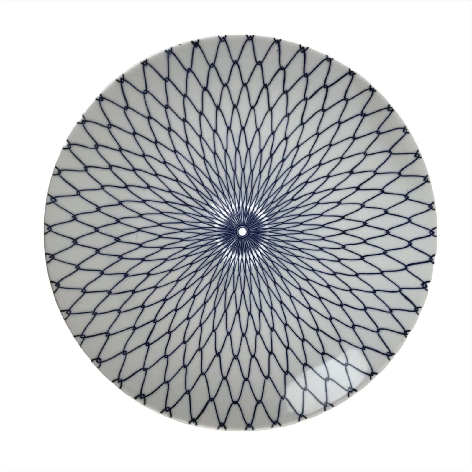 Japanese Porcelain Round Large Plate Vtg Mesh Net Ami Pattern White Blue PY753