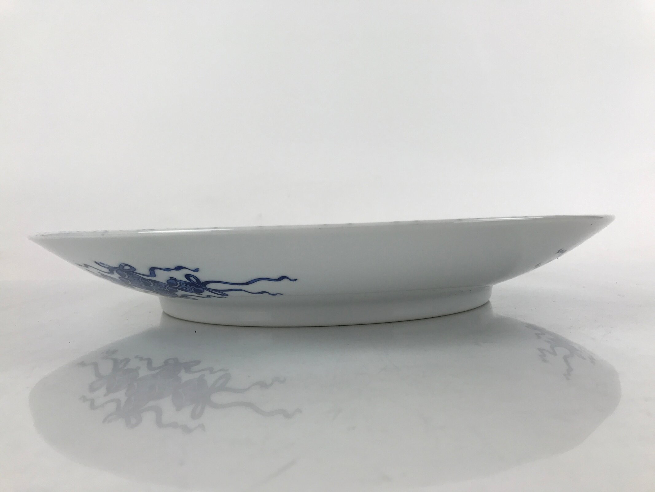 Japanese Porcelain Round Large Plate Vtg Mesh Net Ami Pattern White Blue PY753