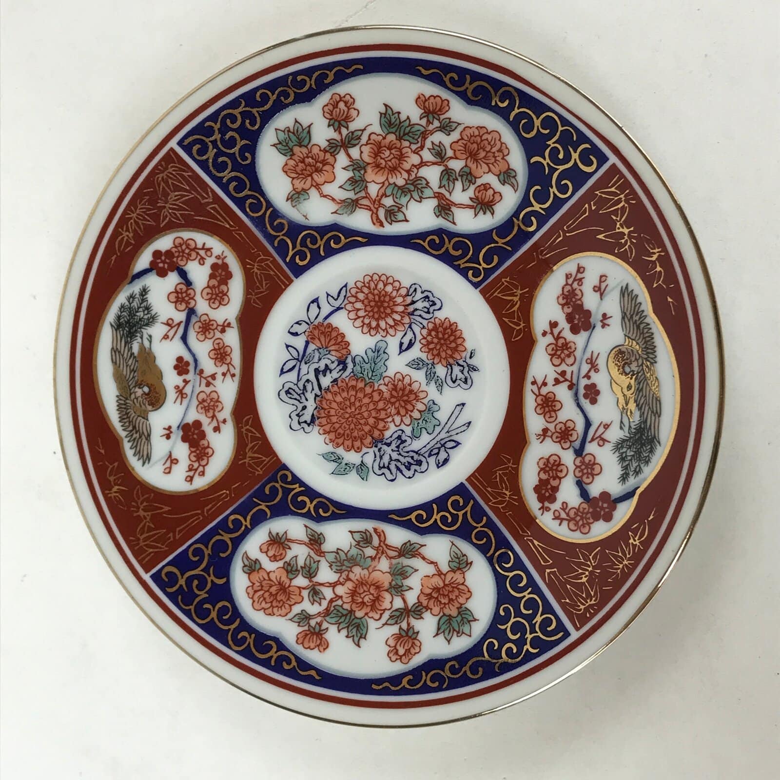 Japanese Porcelain Round Small Plate Vtg Kutani Imari Floral Red Blue Gold PY619