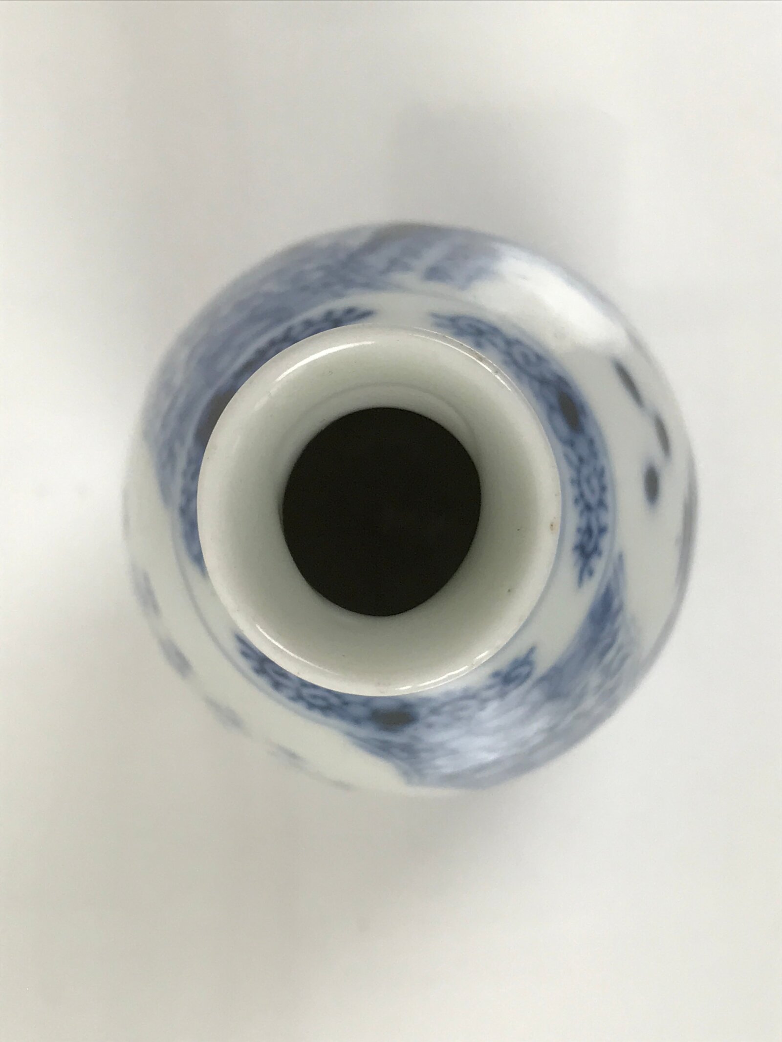 Japanese Porcelain Sake Bottle Tokkuri Blue White Kanji Poem Water Boat TS846